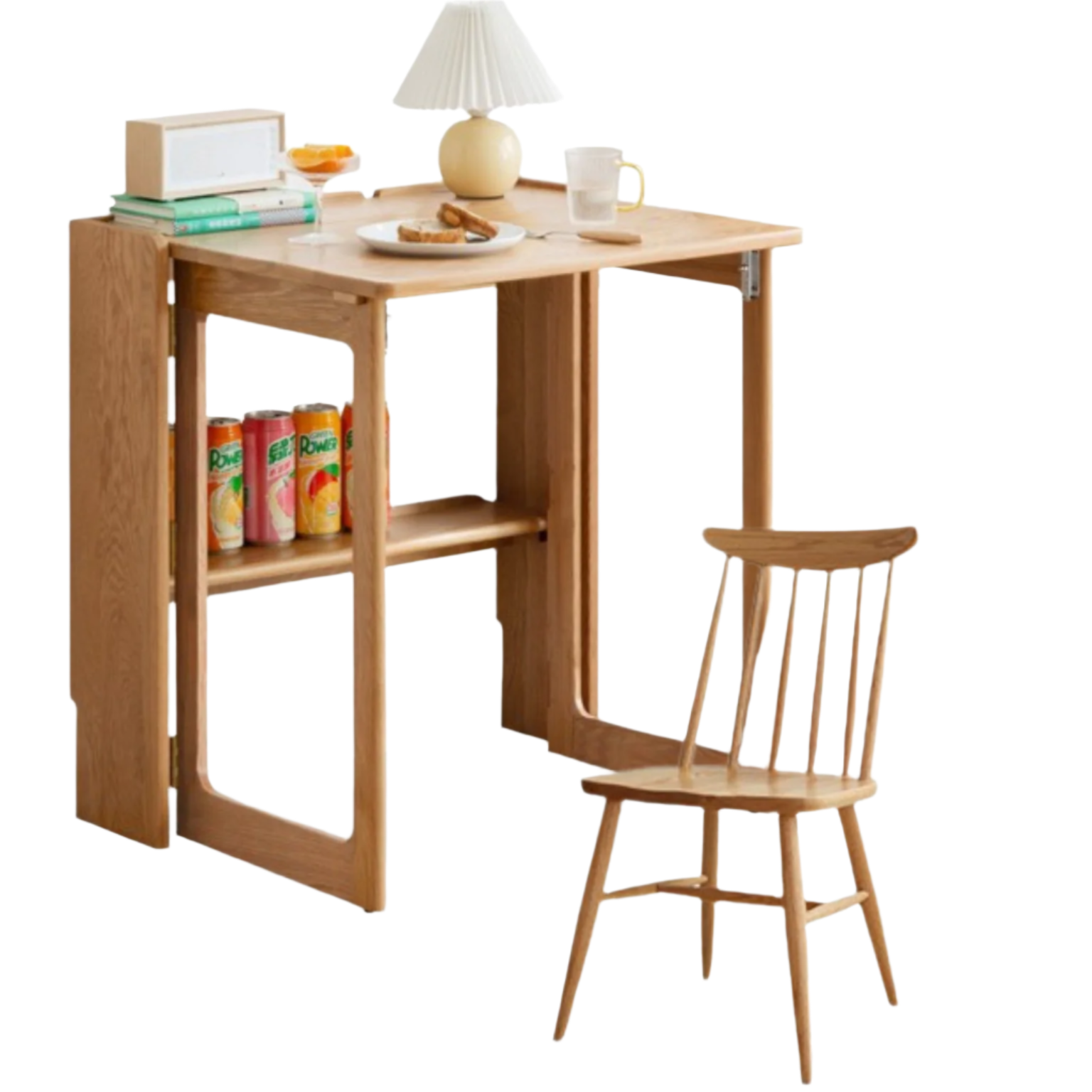 27.6×24.8×29.9 inch / 70×63×76 cm / natural wood color / folding dining table + 1 Windsor chair