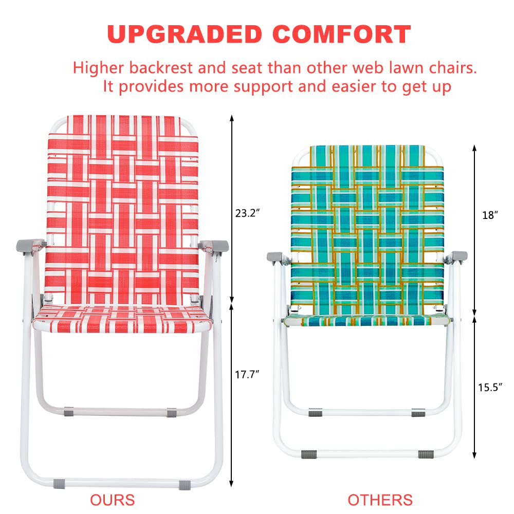 VINGLI 2-Pack Folding Lawn Chairs for Patio, Outdoor, Beach, Yard & Garden - Portable Webbed Dining Chairs (Red, Classic) - Perfect for Picnics, Camping & Backyard Relaxation