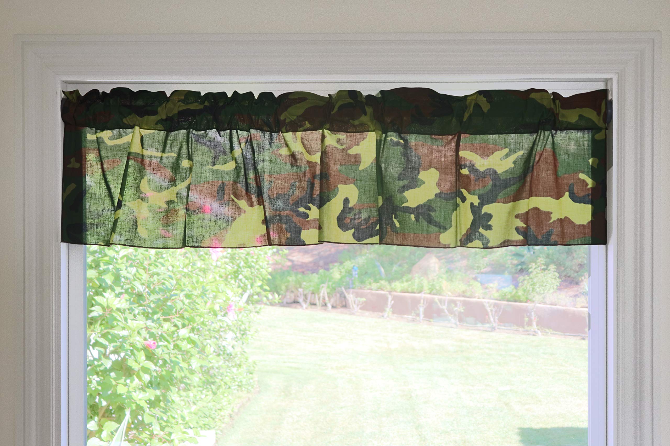 Green Camouflage Cotton Blend Curtain for Kids Bedroom & Kitchen Decor