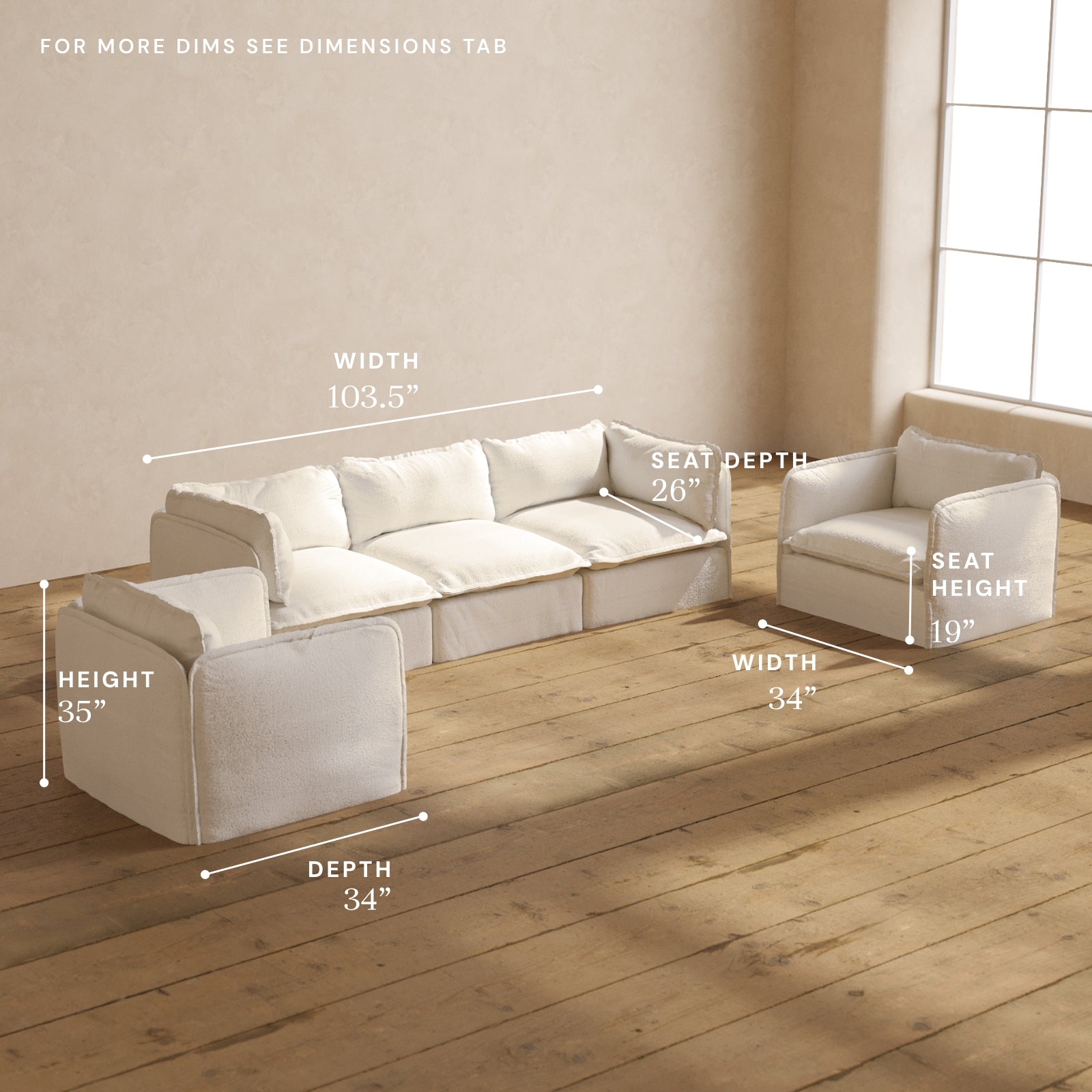 Premium Modular 3-Seater Sofa & Armchair Set in Luxe Mousse Fabric | Modern Sectional Living Room Furniture for Small Spaces & Apartments | Perfect for Lounging, Entertaining & Family Movie Nights