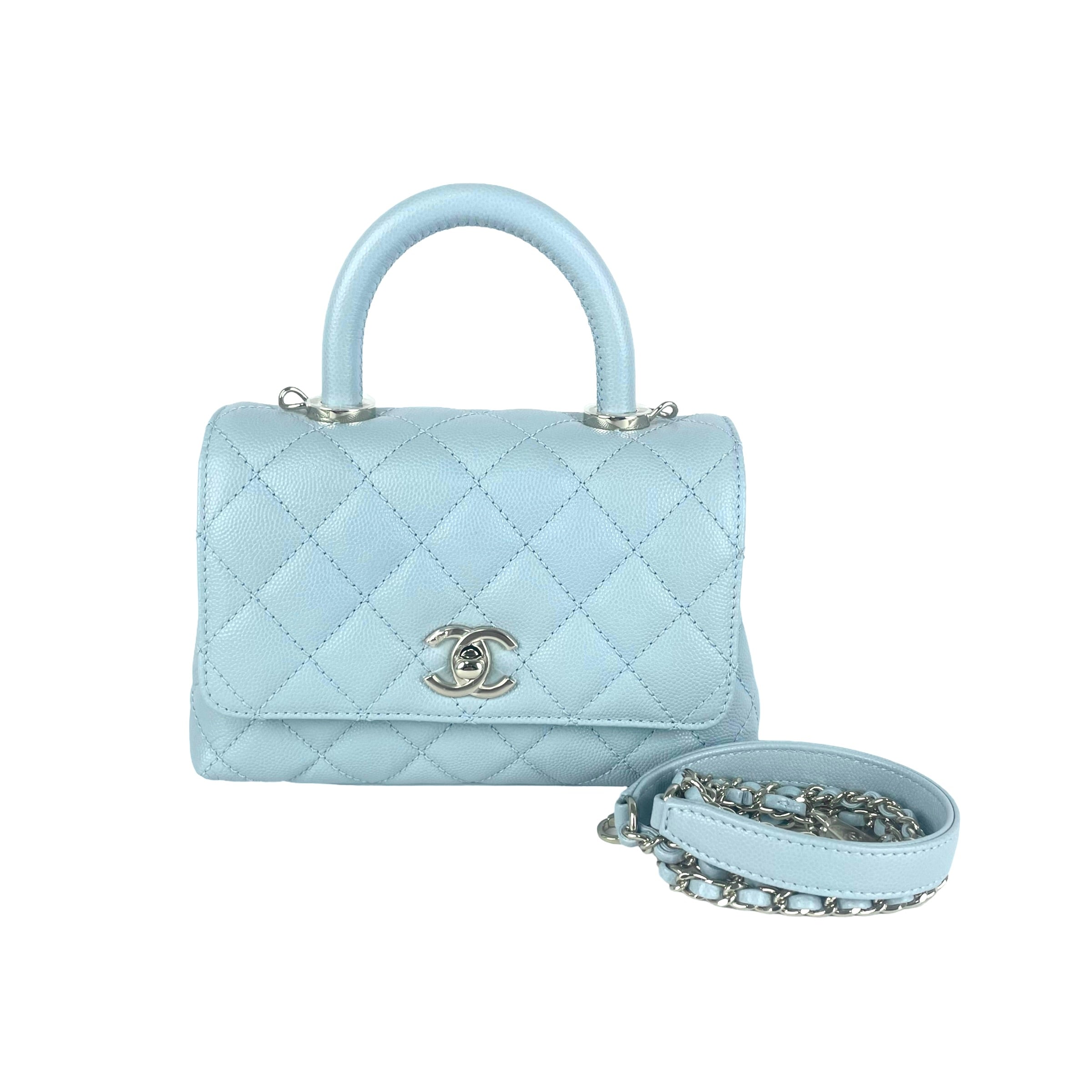 Chanel Mini Coco Handle Bag in Light Blue - Luxury Crossbody Shoulder Bag for Women, Perfect for Parties, Dates & Everyday Use