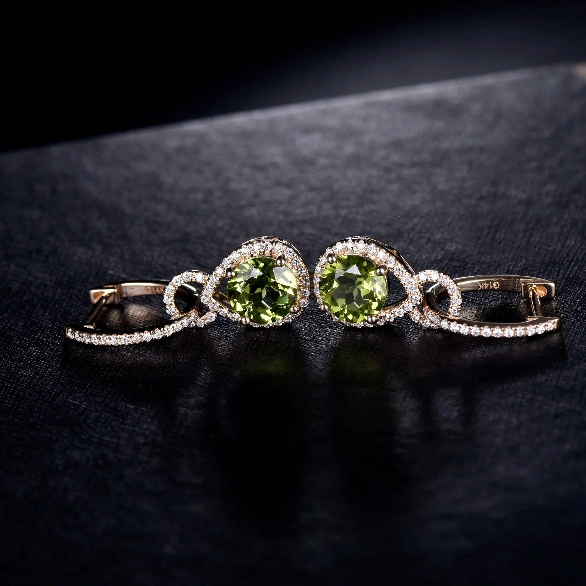 14K Yellow Gold Peridot Drop Earrings with Genuine Diamonds - Elegant Women's Jewelry for Weddings, Parties & Special Occasions