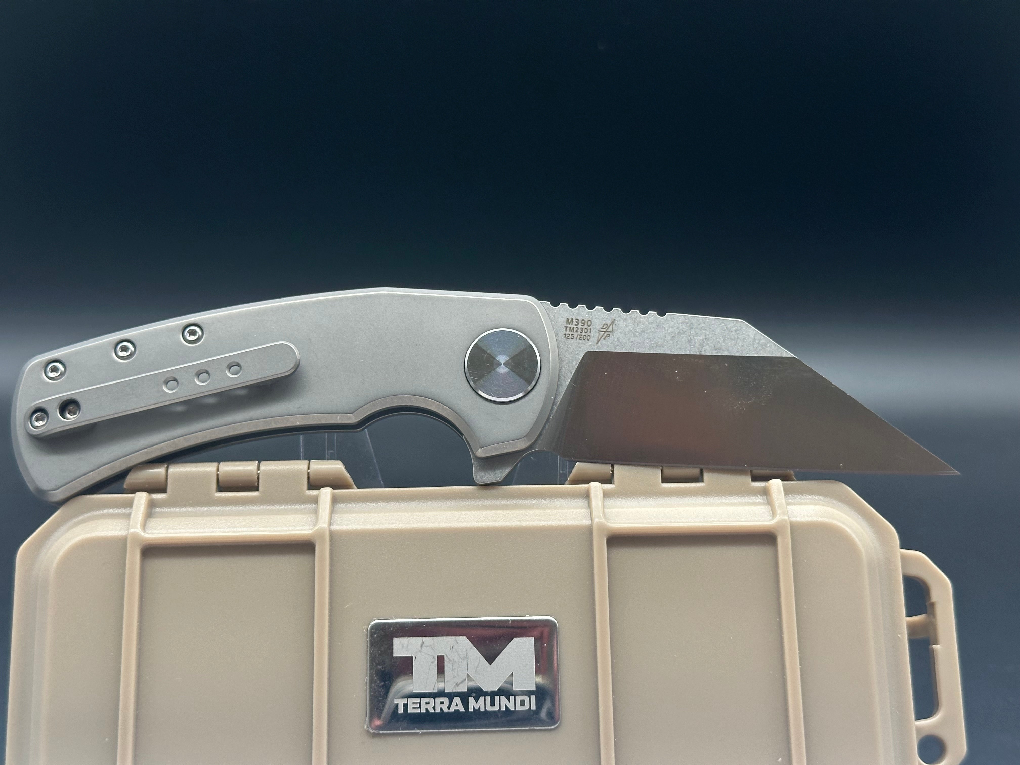 BEYOND EDC Limited Edition Button Lock Knife - Gray Stonewash Titanium Handle, M390 Steel Blade - Perfect for Outdoor Camping, Hiking & Everyday Carry