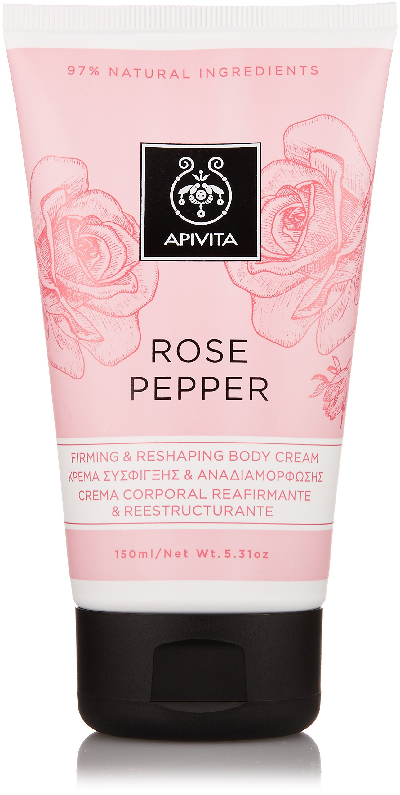 Apivita Rose Pepper Firming Body Cream 150ml - Anti-Cellulite & Skin Tightening Moisturizer for Women - Perfect for Post-Workout Recovery & Daily Hydration
