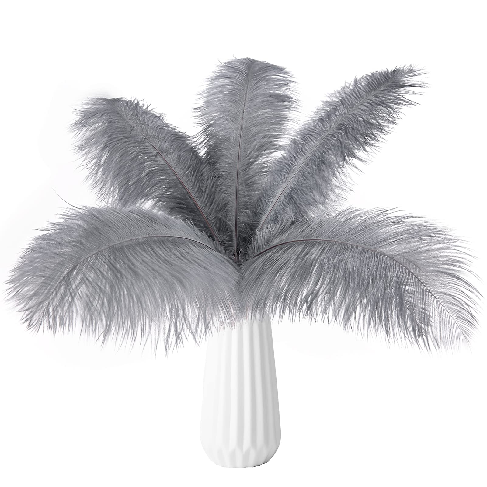 100PCS Natural Ostrich Feathers Bulk 14-16 Inch (35-40cm) - Gray Wedding Decor, Party Centerpieces, Easter & Gatsby Flower Arrangements, Home Decoration - Perfect for DIY Crafts, Costume Accessories, and Event Styling