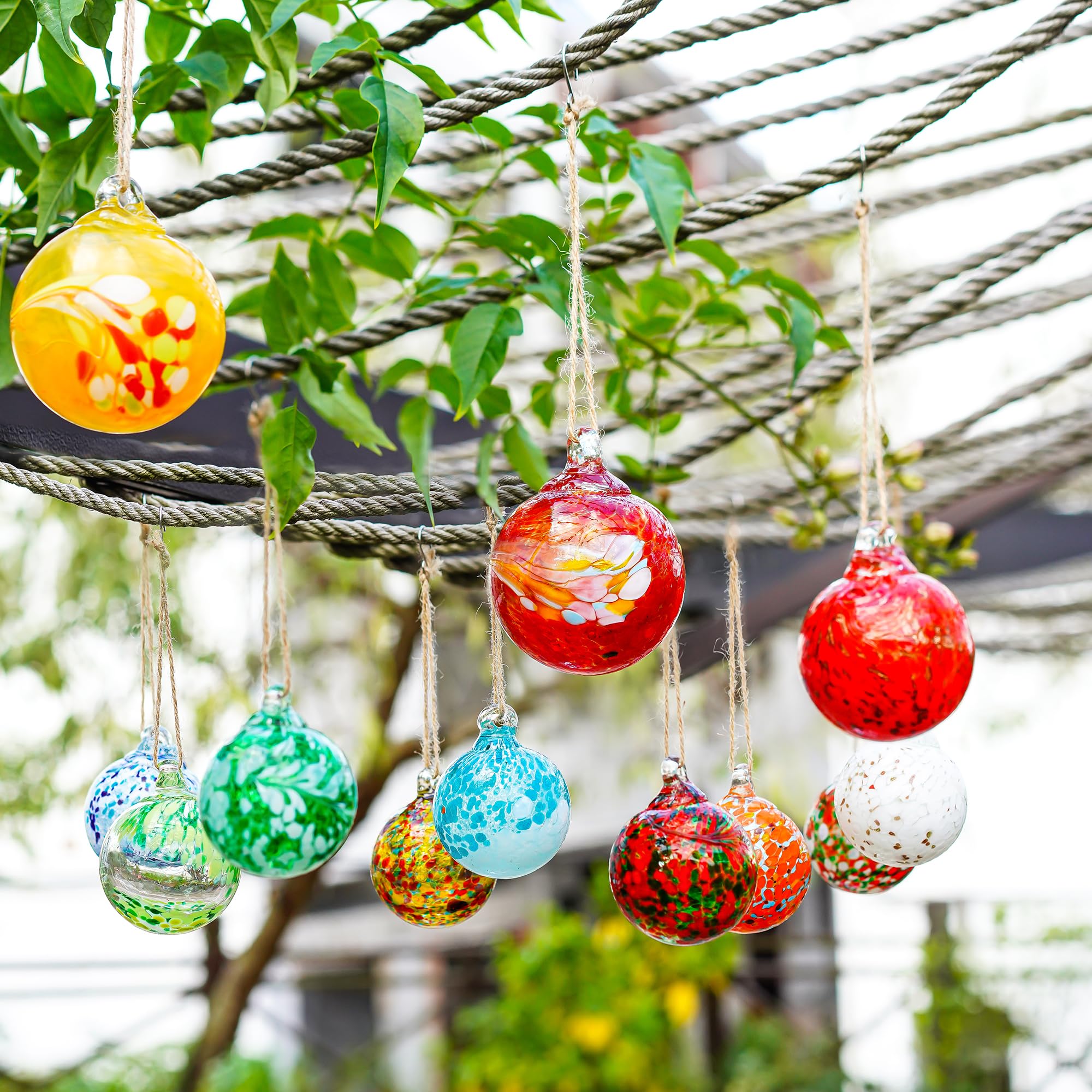 Set of 12 Hand-Blown Glass Ornaments - Hanging Gazing Balls & Witches Balls for Outdoor Patio, Garden, and Yard Decor | Perfect for Christmas, Halloween, and Year-Round Home Decoration