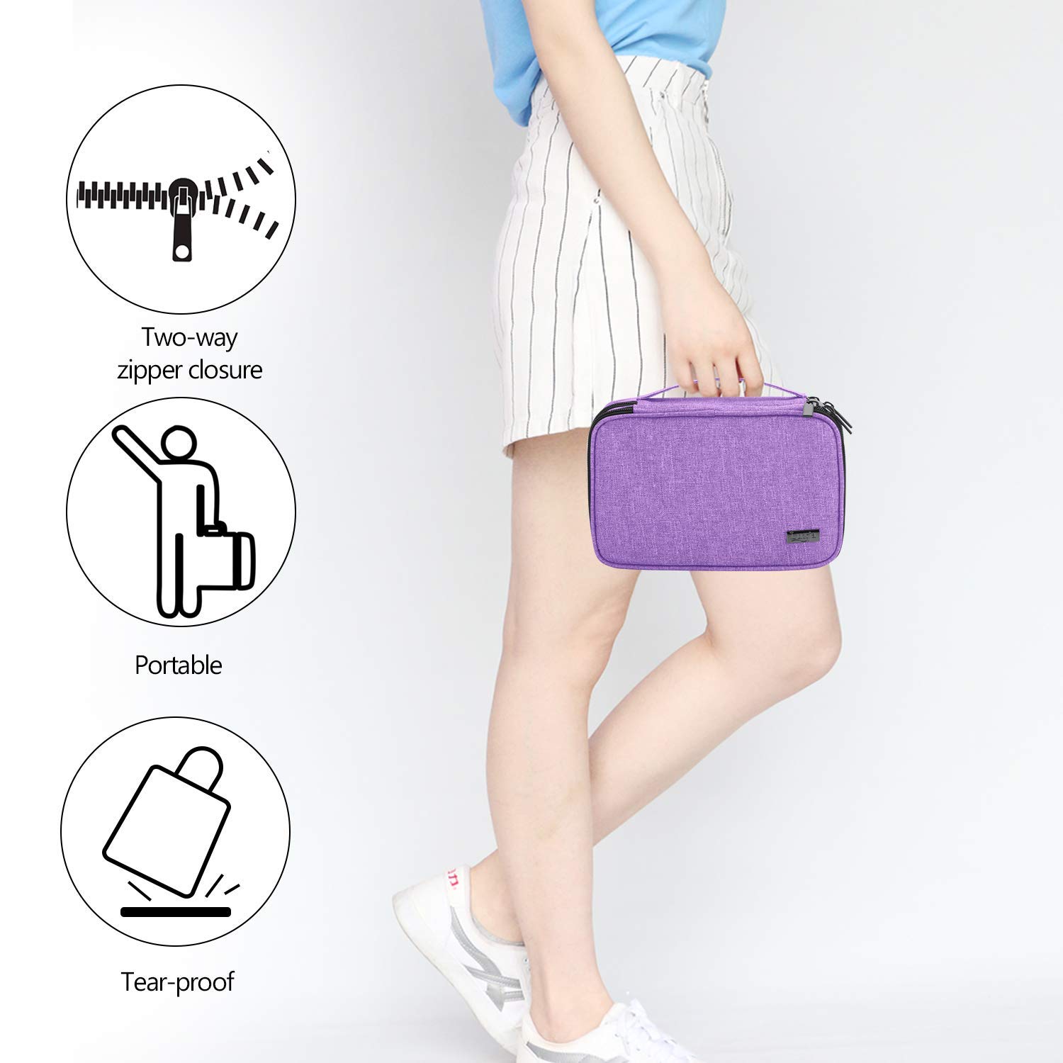 Luxja Double-Layer Sewing Organizer for Needles, Scissors, Measuring Tape & Thread - Purple Sewing Supplies Storage Case - Perfect for Home Sewing, Quilting & Craft Projects