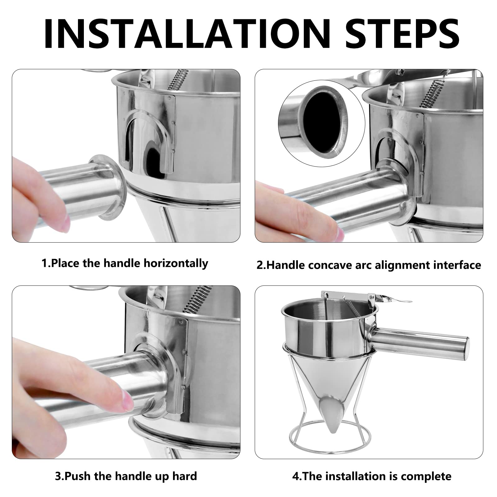 Premium Stainless Steel Pancake Batter Dispenser with Stand - Perfect Kitchen Tool for Pancakes, Waffles, Cupcakes & Crepes - Easy Pour Funnel for Baking Supplies - Ideal for Home Bakeries, Breakfast Restaurants & DIY Cooking Enthusiasts