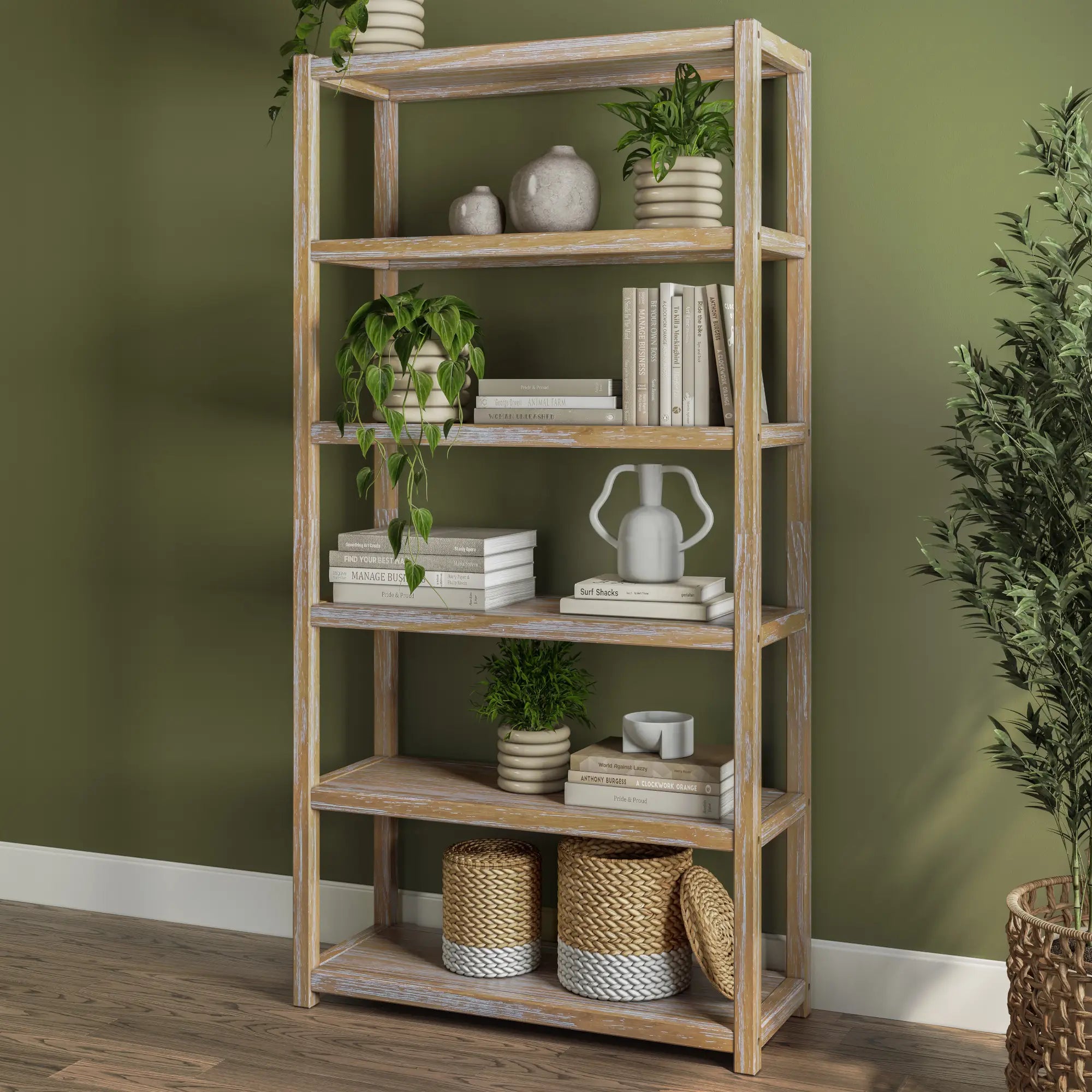 Greenport 72 Inch Tall 5-Shelf Wooden Bookcase - Modern Bookshelf for Living Room, Office & Bedroom - Sturdy Storage Organizer for Books, Decor & Essentials