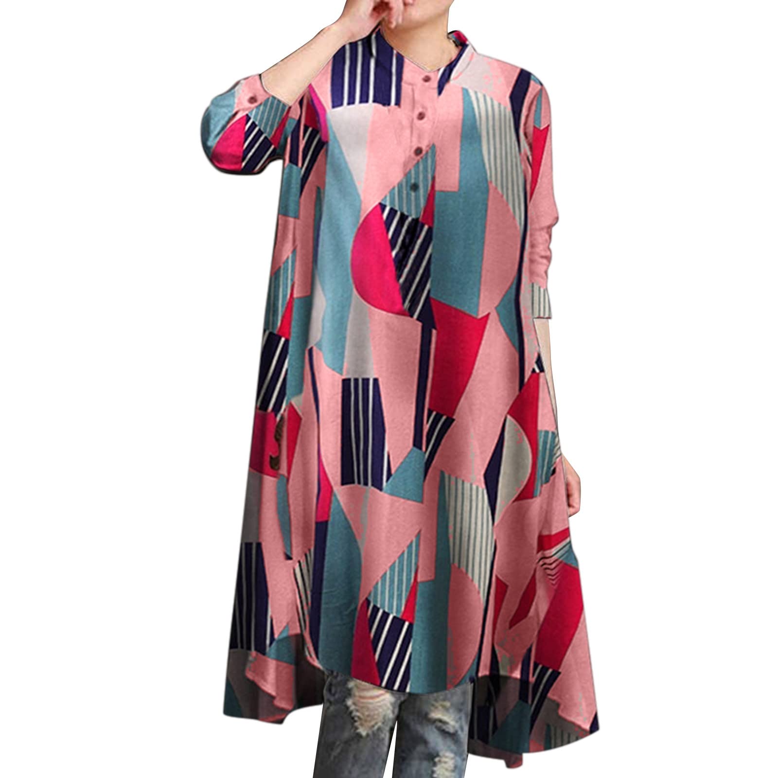 Vintage Print Women's Summer Long Sleeve Button-Up Shirt - Elegant O-Neck Top for Casual & Dressy Occasions - Perfect for Office, Date Night & Summer Outings