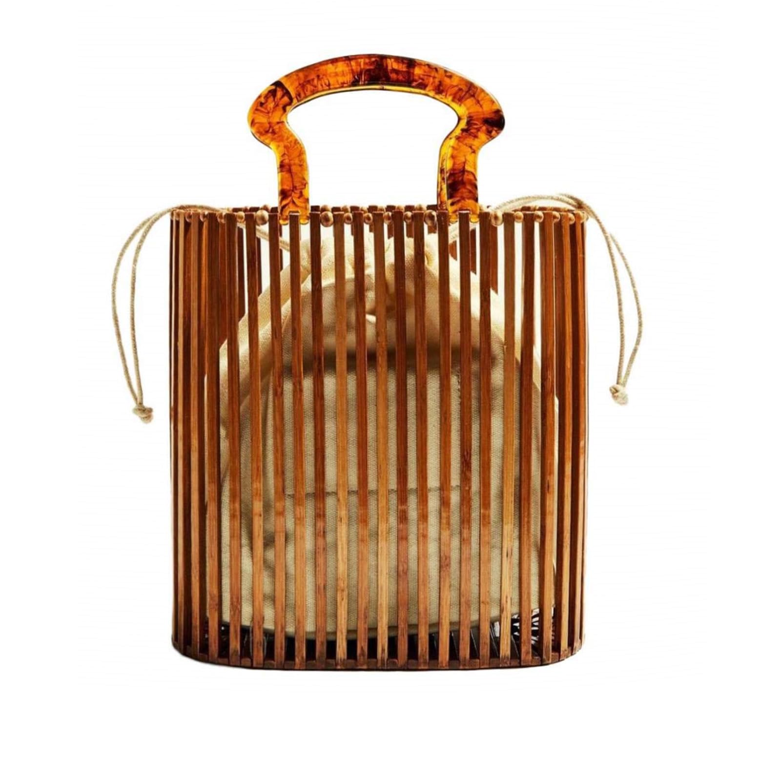 Women's Fashion Bamboo Bucket Bag with Acrylic Handle - Summer Beach Clutch Purse for Women | Perfect for Beach Outings, Picnics, and Casual Shopping