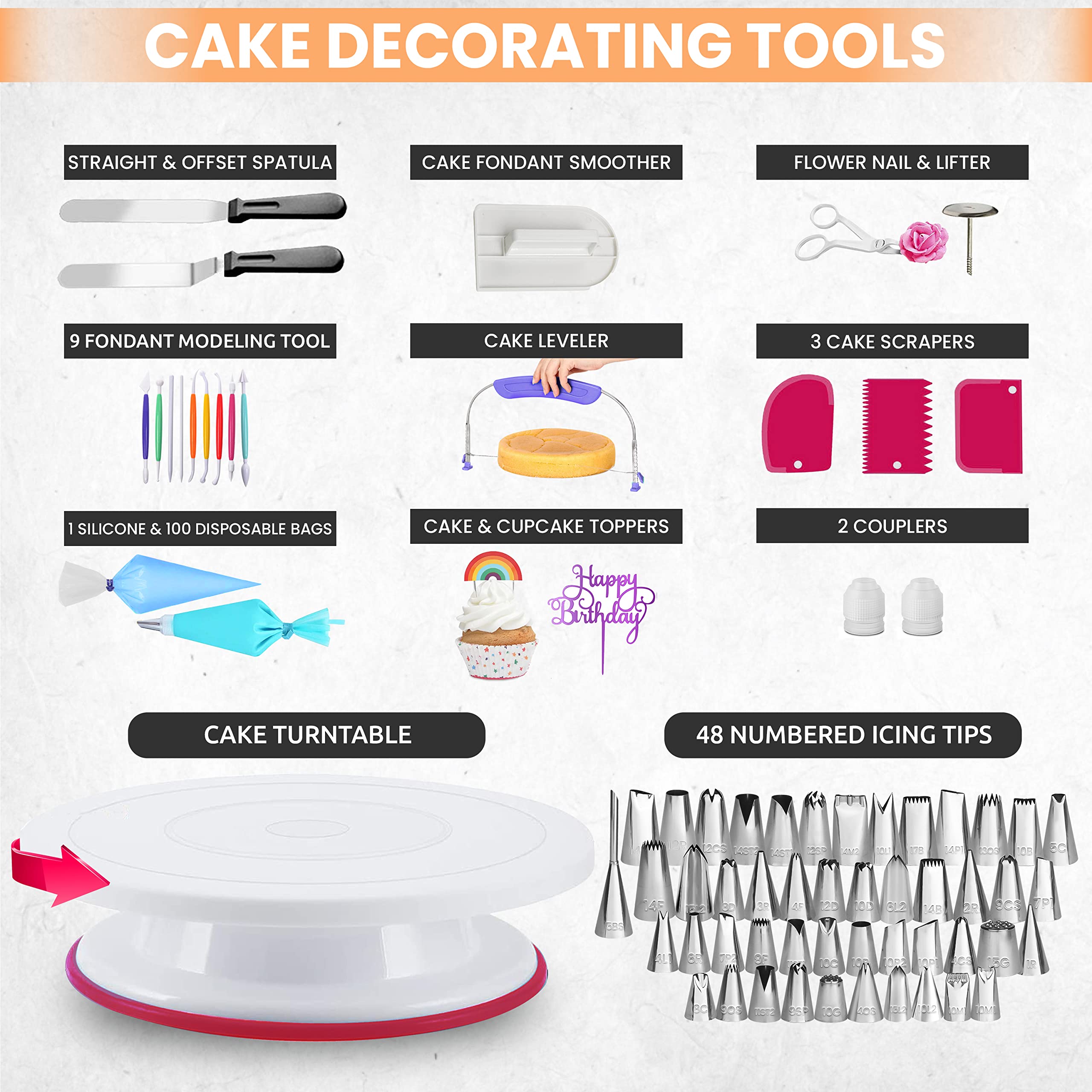**Professional Cake Decorating Kit with 3 Springform Pans, Rotating Turntable & Baking Tools - Complete Baking Supplies for Beginners & Cake Lovers - Perfect for Birthday, Wedding & DIY Home Baking**