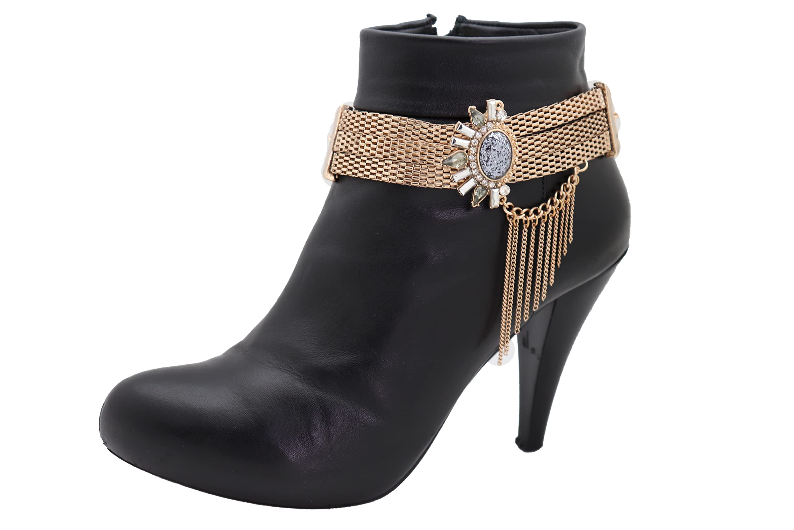 Women's Western Boot Chain Bracelet - Gold Bling Mesh Metal Sunflower Shoe Charm Anklet with Tassel for Cowgirl Fashion & Boho Style Accessories | Perfect for Country Music Festivals, Rodeo Events & Western Outfits