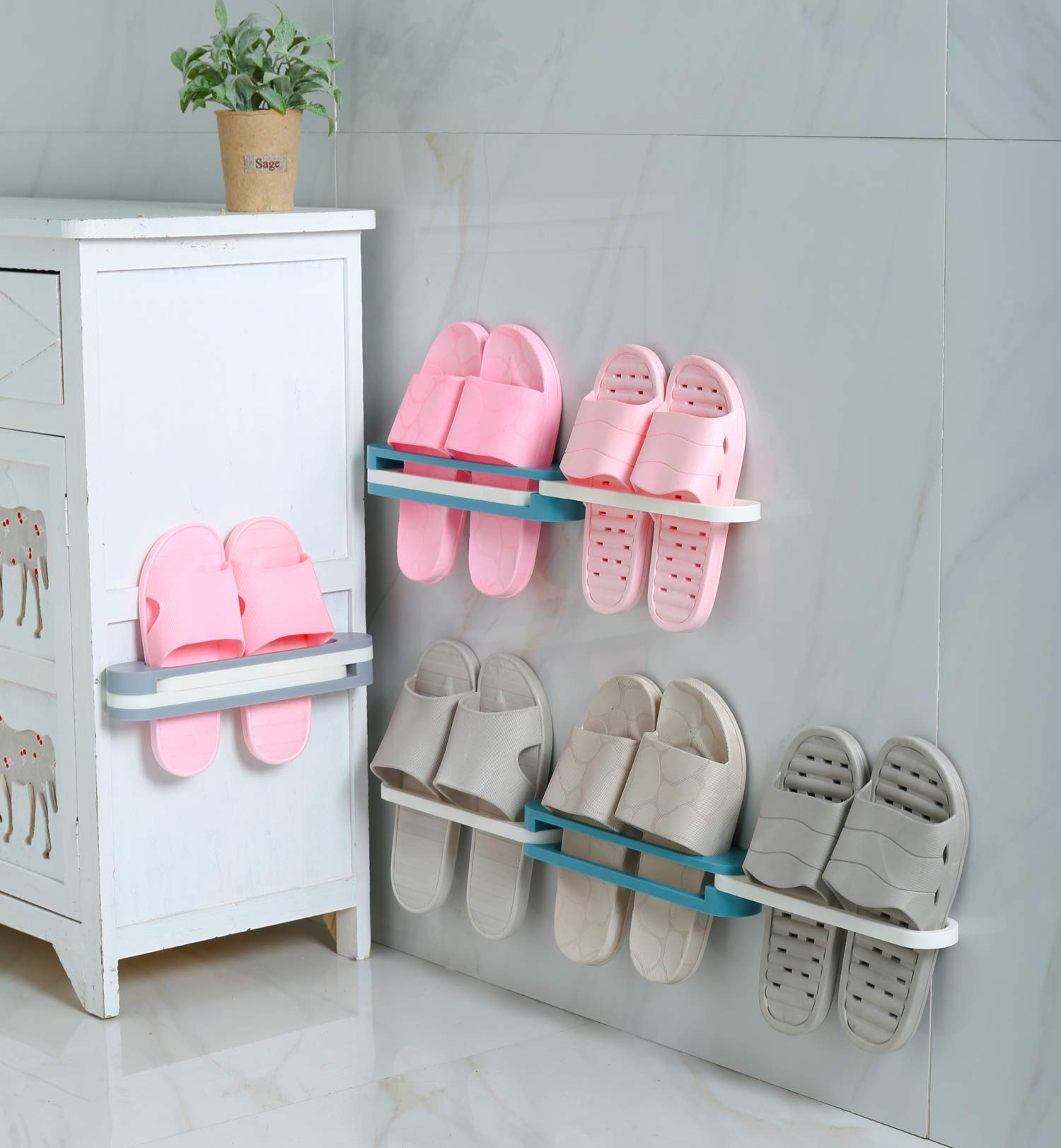 **M MOACC 3-in-1 Folding Hanging Shoe Organizer & Bathroom Towel Rack - Wall Mounted Space-Saving Storage for Shoes, Towels & Accessories (Blue) - Perfect for Closet, Bathroom & Entryway Organization**