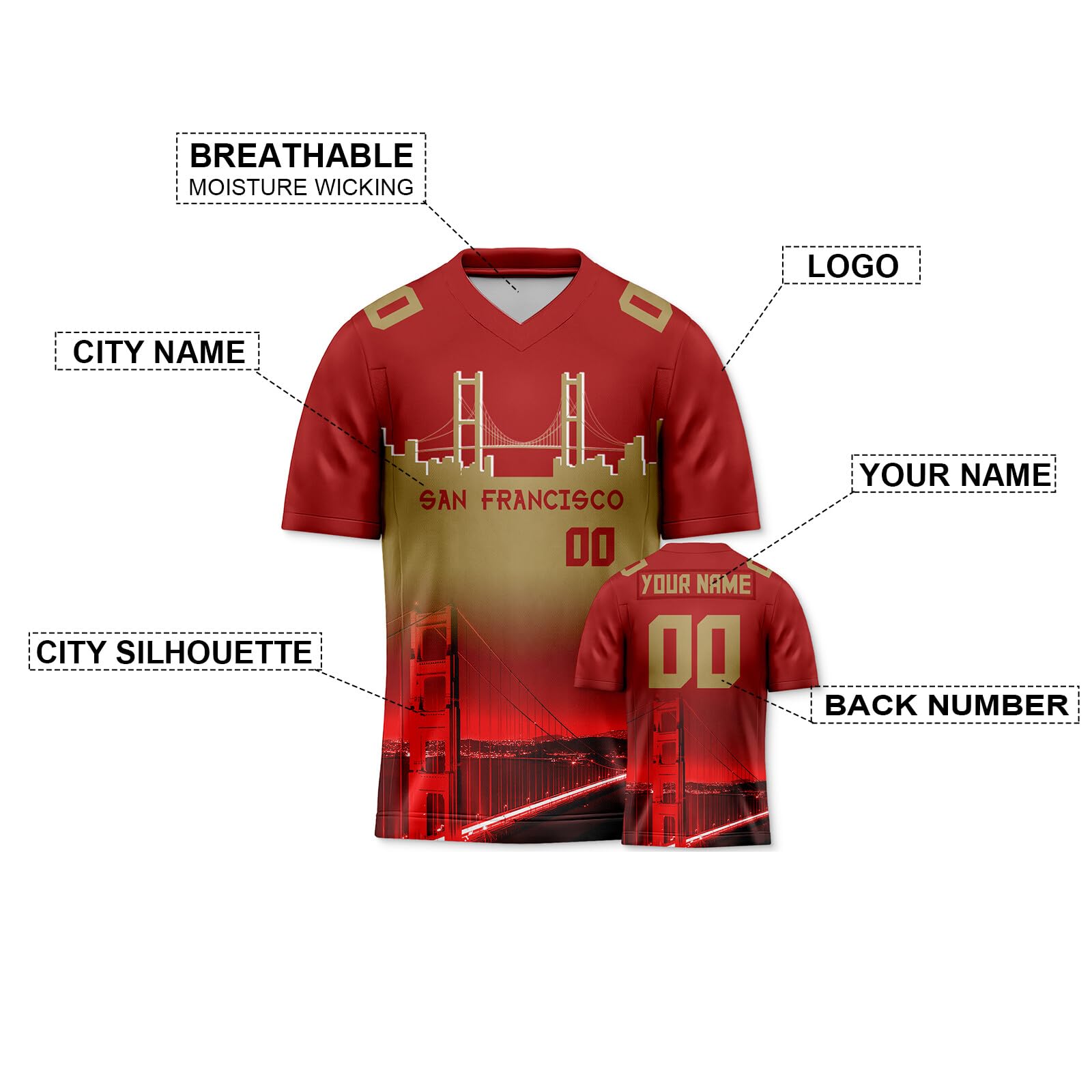 Custom City Skyline Football Jersey - Personalized Team Name & Number - Fashion Sports Uniform for Men, Women, Youth & Kids - Perfect for Game Day, Fan Gifts & Team Events