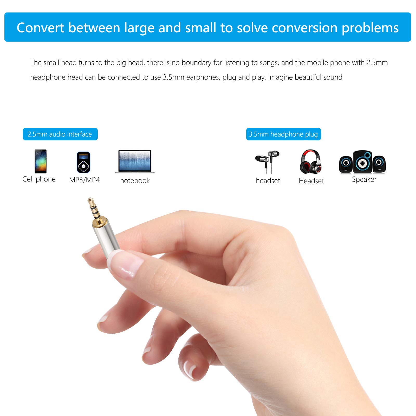 PASOW 3.5mm to 2.5mm Stereo Audio Adapter - Male to Female Headphone Jack Converter (2 Pack) for Smartphones, Headphones, Microphones, Tablets - Perfect for Gaming, Podcasting & Mobile Devices
