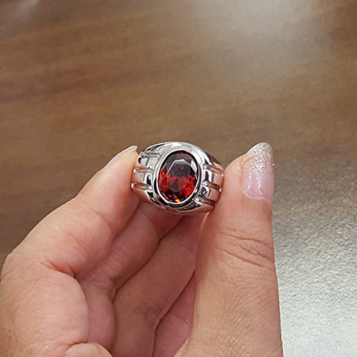 Sterling Silver Men's Oval Cut Simulated Garnet CZ Domed Ring 11MM (Sizes 8-15) - Perfect for Weddings, Anniversaries, and Everyday Elegance