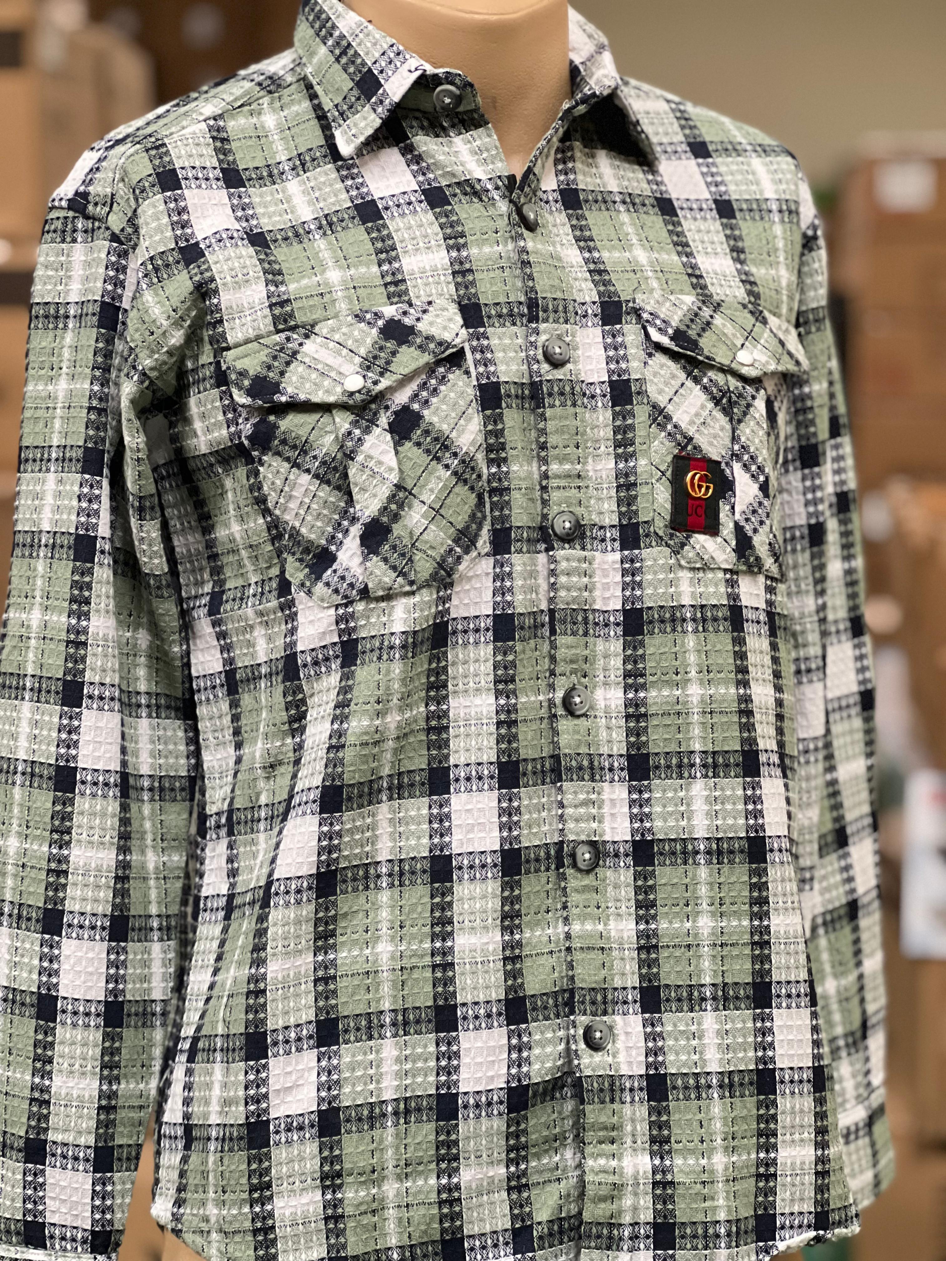GUCCI Men's Classic Flannel Shirt - Premium Cotton Plaid Button Down for Casual & Business Wear - Perfect for Fall Winter Layering and Office Style