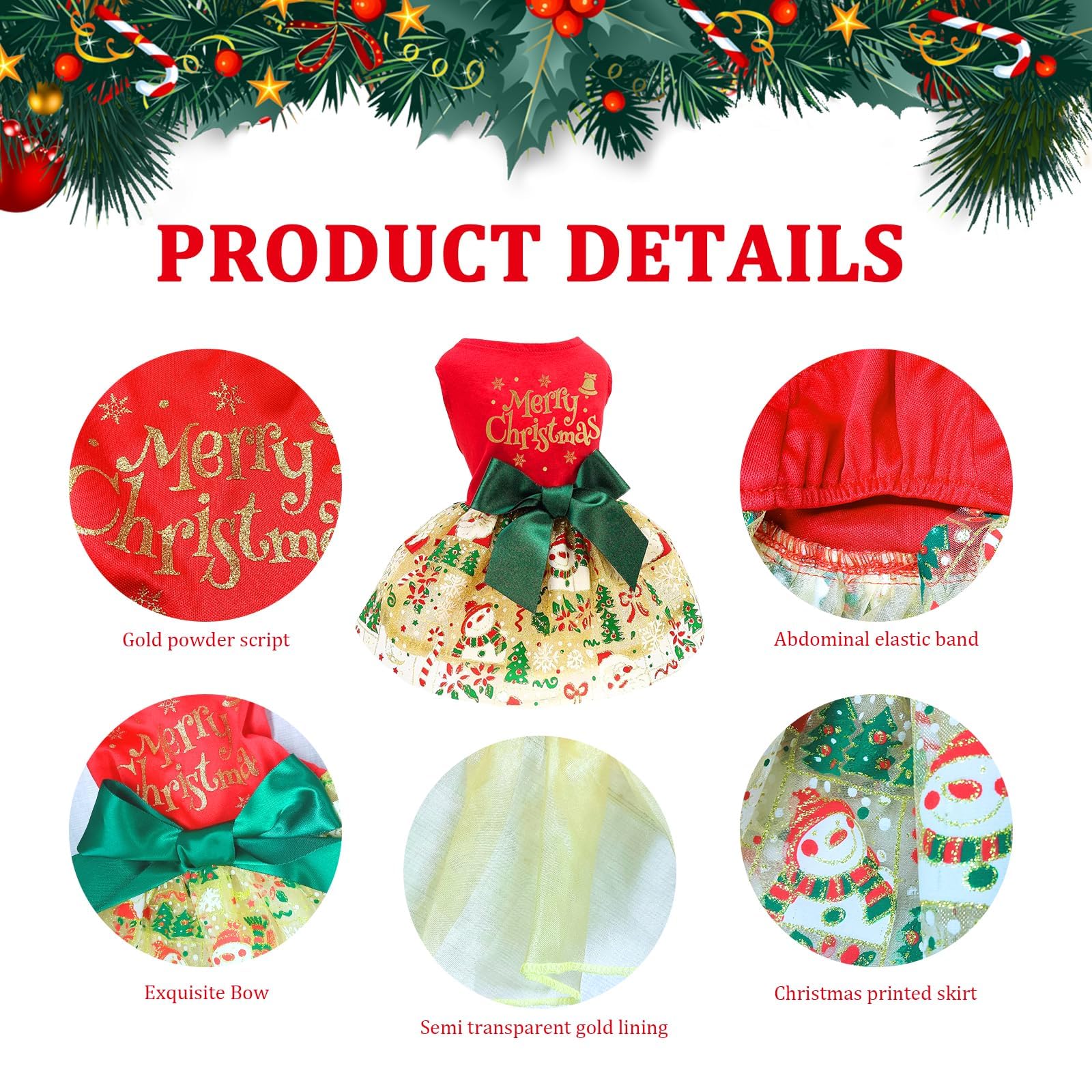 Festive Christmas Dog Dress - Red Tulle Puppy Skirt Holiday Outfit for Small Dogs & Cats | Xmas Pet Apparel for Parties & Family Photos (Large Size)