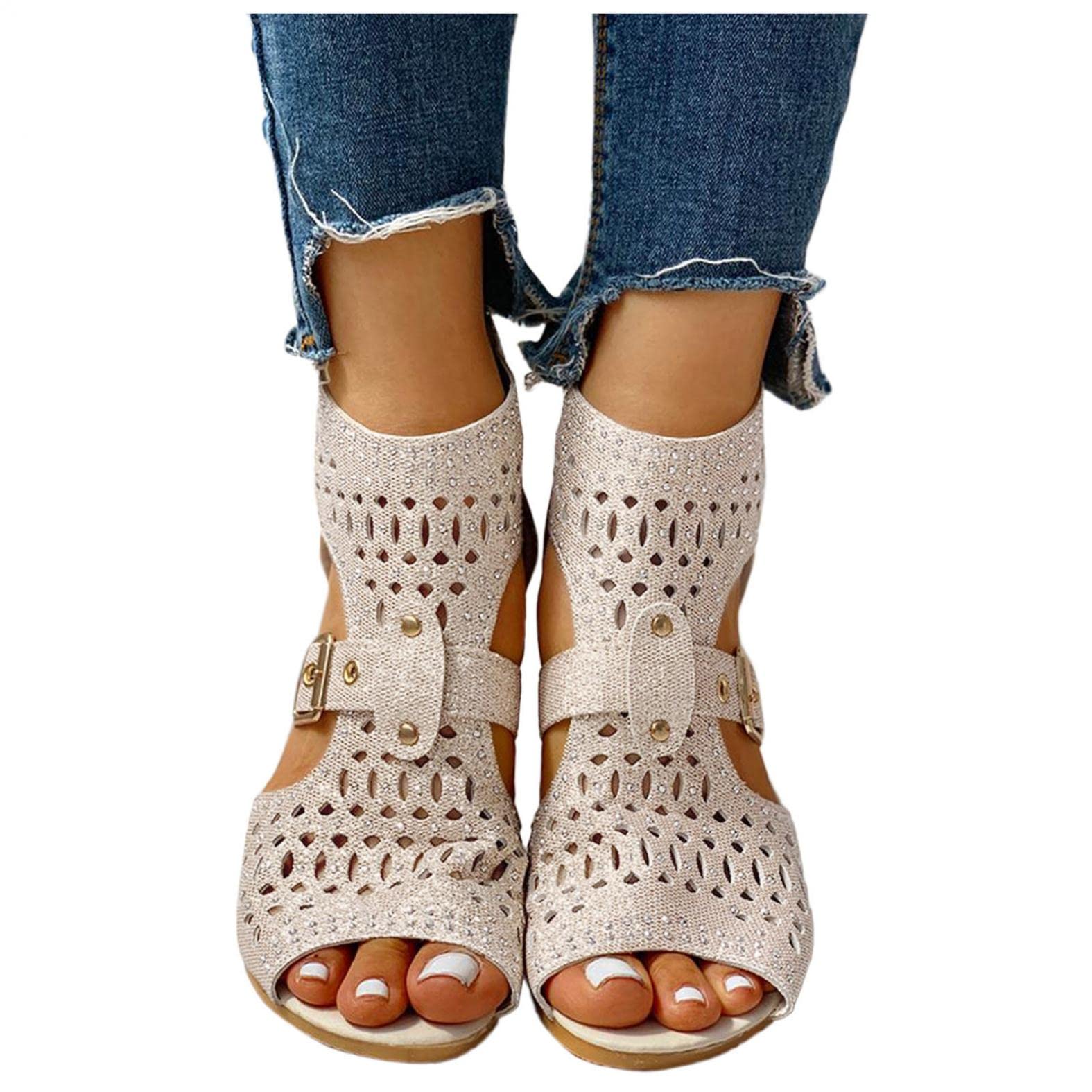 Women's Summer Gladiator Sandals with Crystal Straps - Comfortable Open Toe Heels for Casual Wear & Beach Outings | Soft & Stylish Footwear for Outdoor Activities, Vacation, and Daily Use