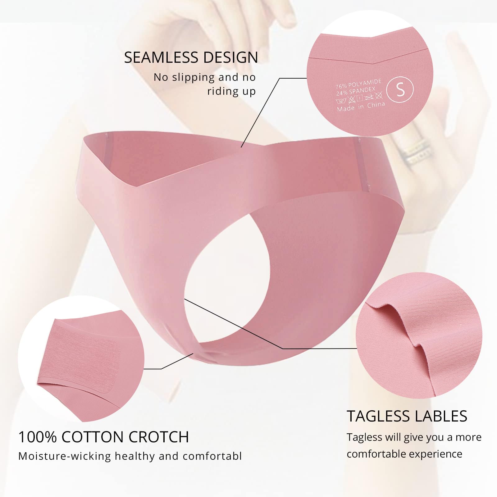 Breathable Seamless Cheeky Underwear for Women - Stretch V-Waist No Show Bikini Panties, Invisible Hipster Underwear (6-Pack, S-XL) - Perfect for Yoga, Workout & Everyday Comfort