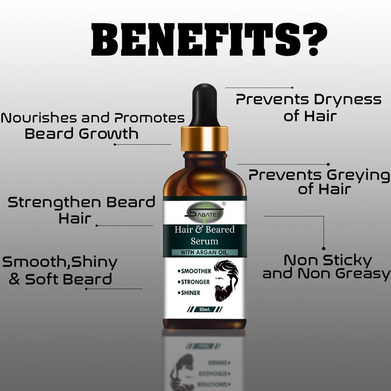 Beard Growth Oil for Men - Fast Acting, Non-Greasy Formula with Argan Oil | Promotes Thicker, Fuller Beard | 100% Natural Nourishment for Beard Volume & Texture | Perfect for Daily Grooming & Styling