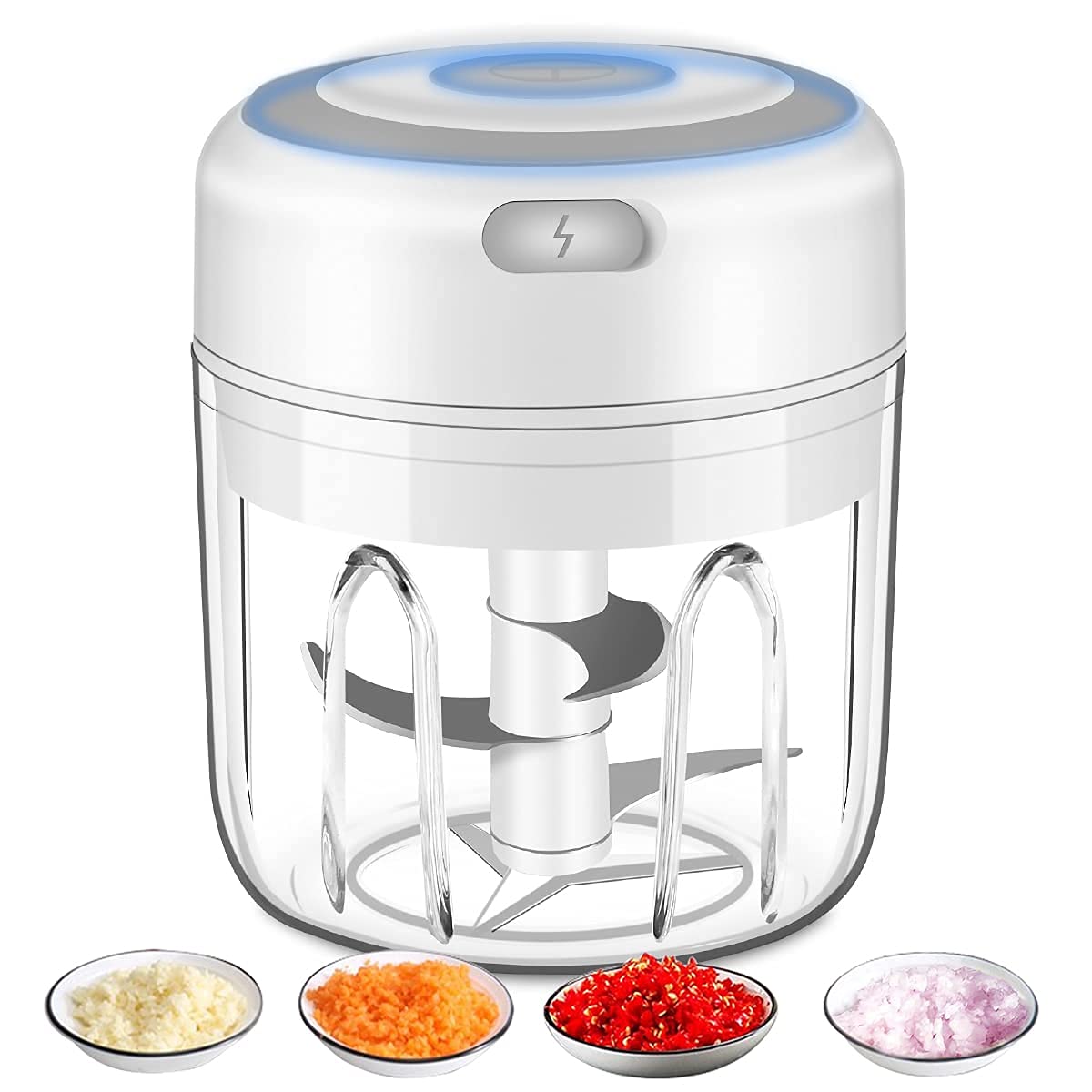 Electric Mini Garlic Chopper & Food Processor - Cordless USB Rechargeable Vegetable Chopper, Onion Mincer, Meat Grinder for Kitchen - Perfect for Chopping Vegetables, Peppers, Onion, Making Baby Food, Seasonings & Nuts (BPA-Free) - Ideal for Home Cooking, Meal Prep & Small Kitchen Appliances
