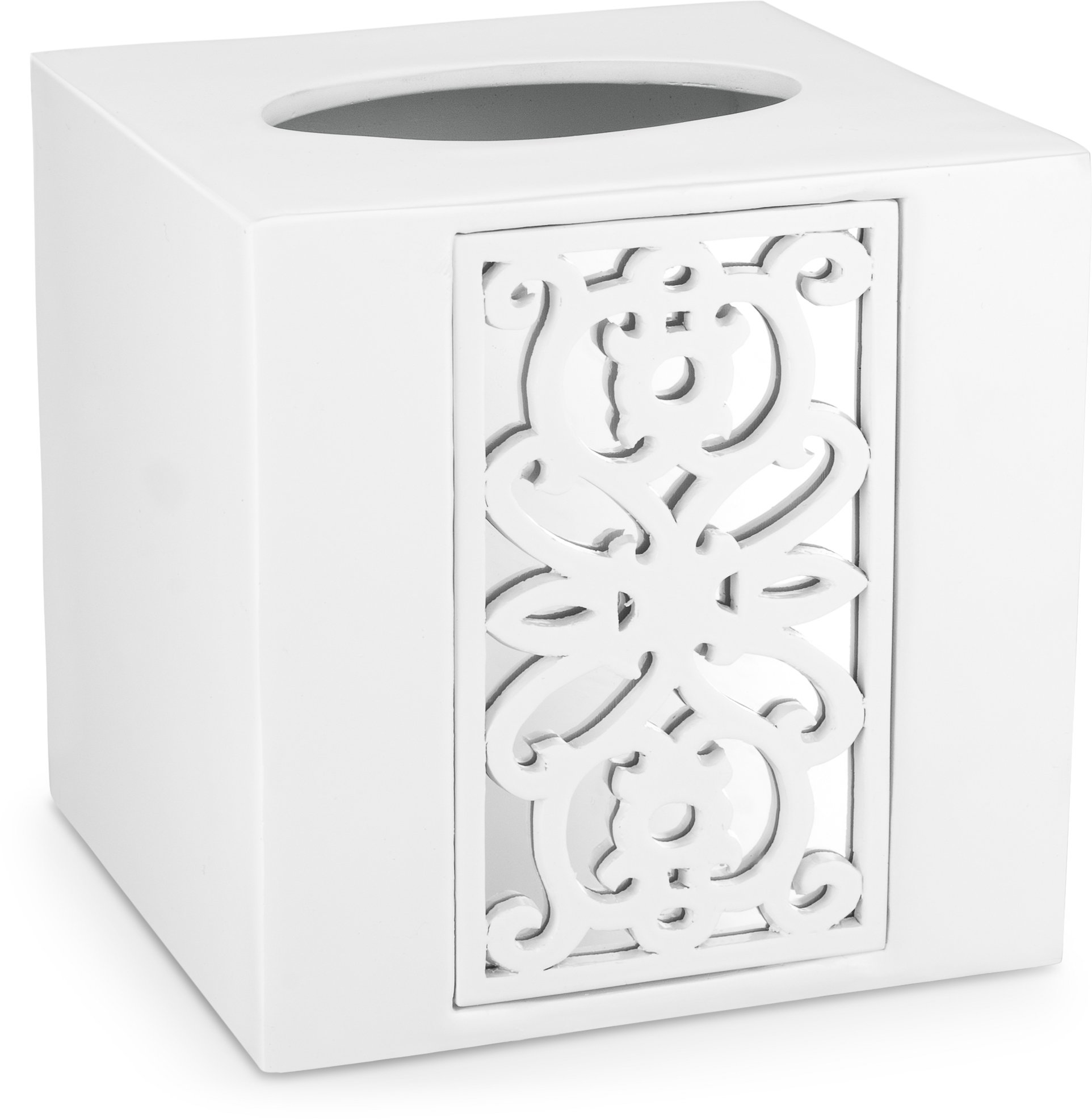Creative Scents Mirror Janette White Square Tissue Box Cover - Decorative Bathroom Tissue Holder with Durable Bottom Slider - Elegant Mirrored Organizer for Home & Office Decor