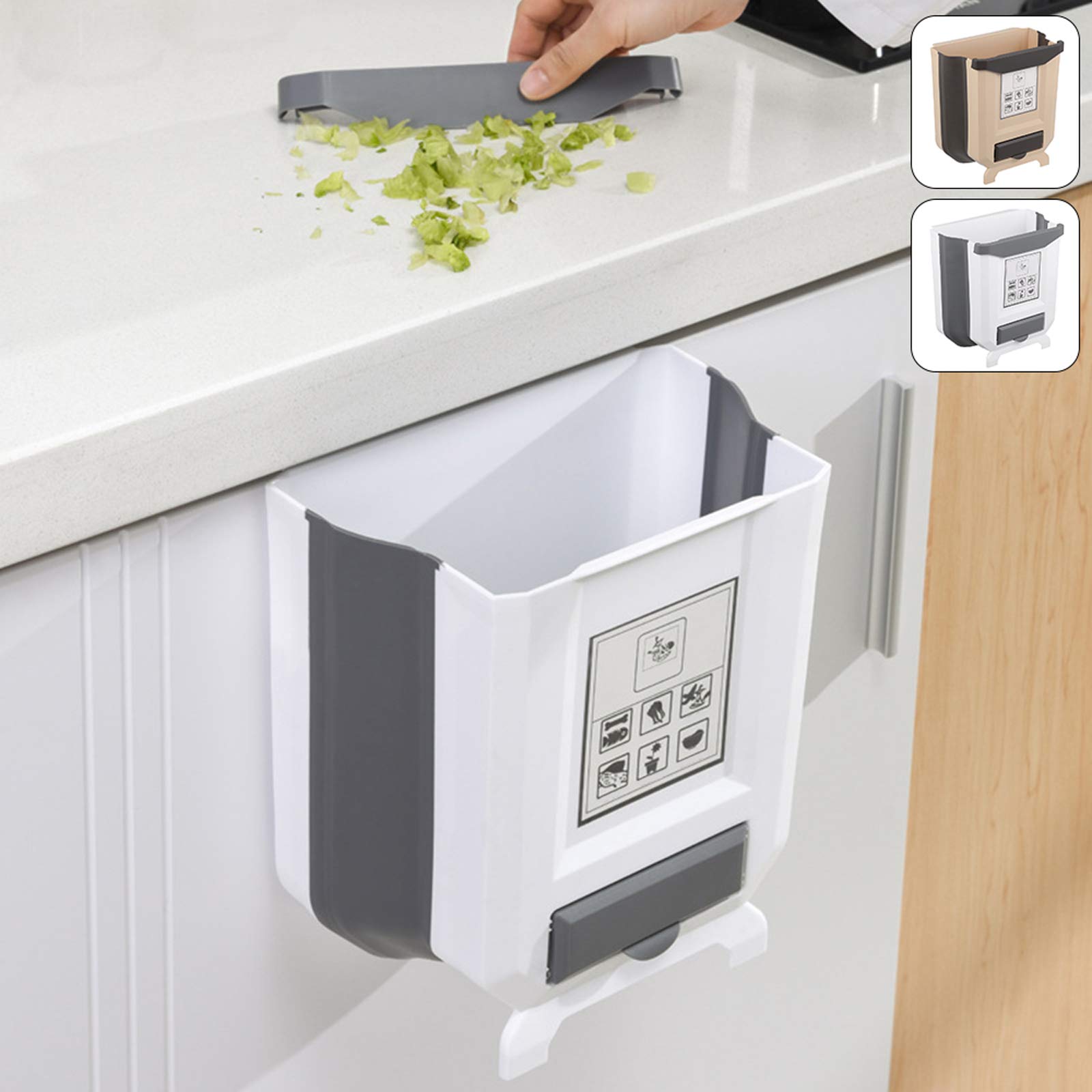 Foldable Trash Can - Hanging Storage Waste Bin | Multi-Functional Garbage Bin for Kitchen, Car, Bathroom, Office & Bedroom | Space-Saving White Trash Can for Home, RV & Camping Use