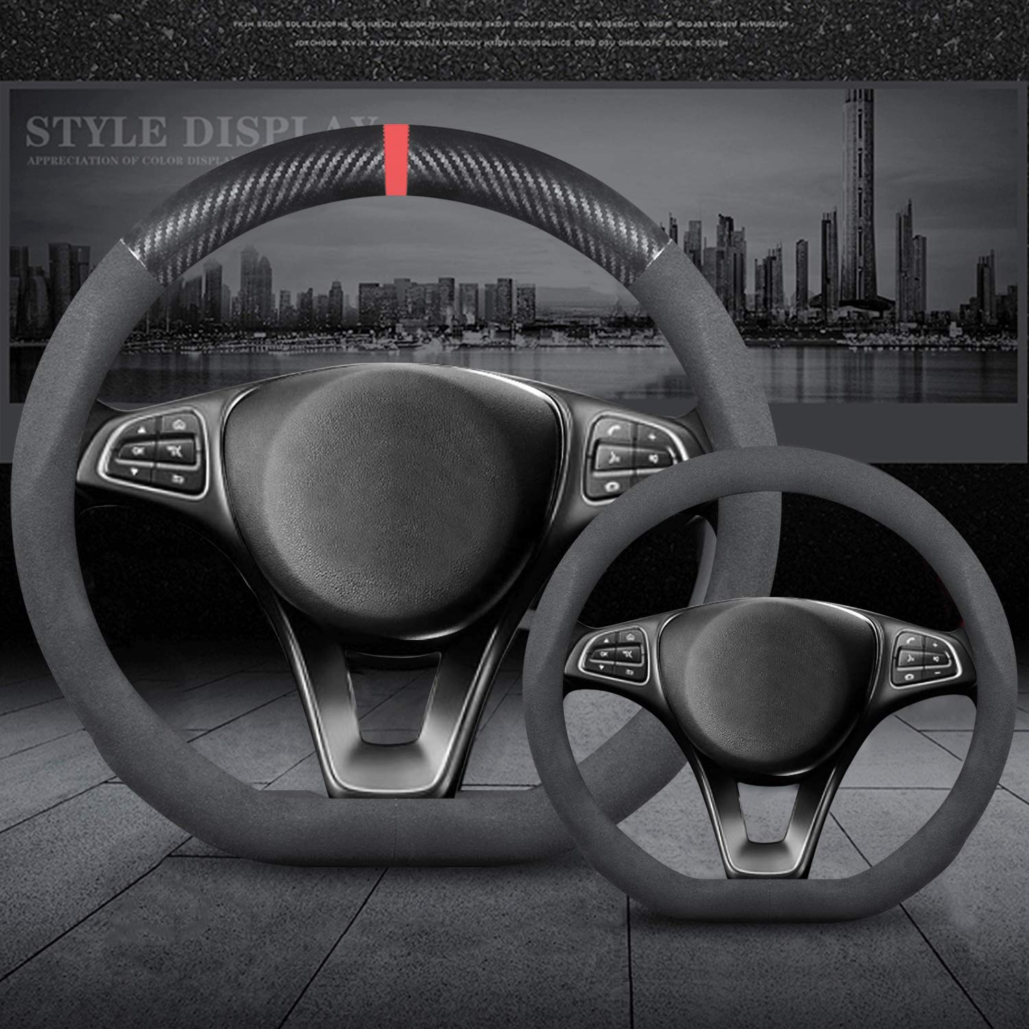 Ergocar Non-Slip D-Shaped Steering Wheel Cover - Premium Suede & Velvet Leather, Universal Fit for 38cm (15