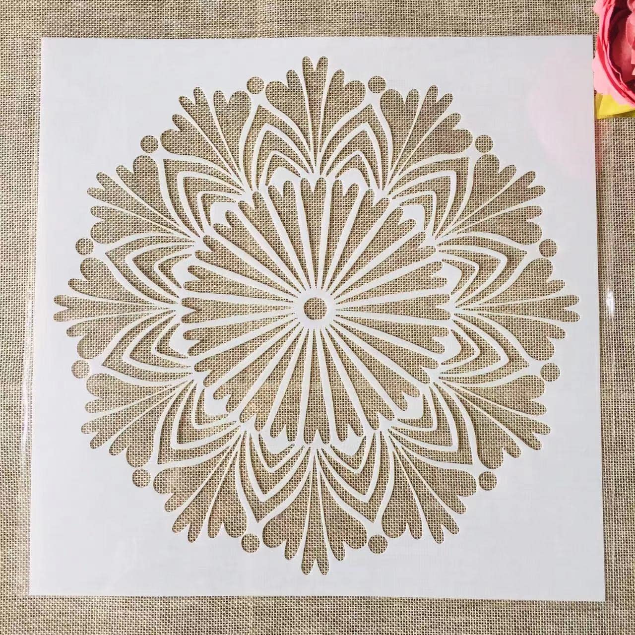 Reusable 30x30cm Geometric Round Petal Stencils for DIY Painting - Wall, Floor, Furniture & Scrapbook Decor - Perfect for Home, Craft Projects & Creative Designs