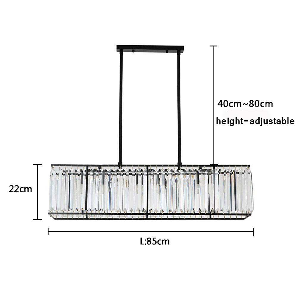 Modern Rectangular K9 Crystal Chandelier - 4-Light Pendant Ceiling Light Fixture for Dining Room, Kitchen, Living Room & Bedroom - Elegant Lighting Solution (33.5 Inch)