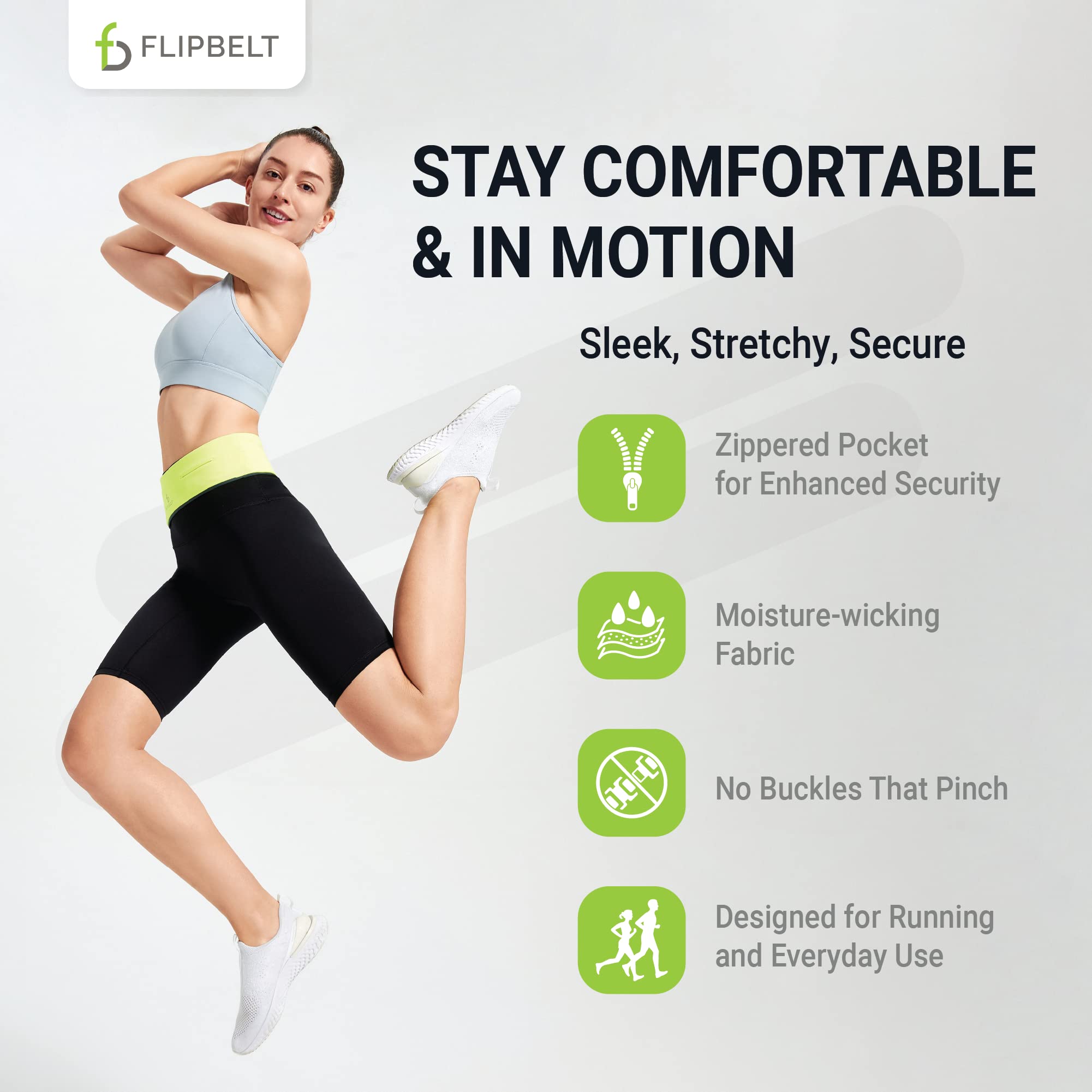 FlipBelt Zipper Running Belt - Adjustable Waist Pack for Fitness, Jogging & Hiking | Hands-Free Phone Holder & Storage for Keys, Cards & Essentials | Perfect for Gym, Travel & Outdoor Activities