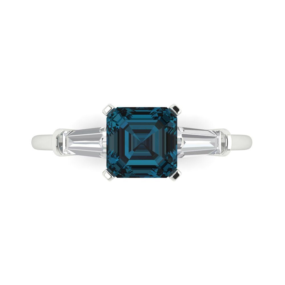 1.62ct Square Emerald Cut 3-Stone Solitaire Natural London Blue Topaz Engagement Ring in 14K White Gold - Perfect for Anniversary, Bridal & Wedding Proposals