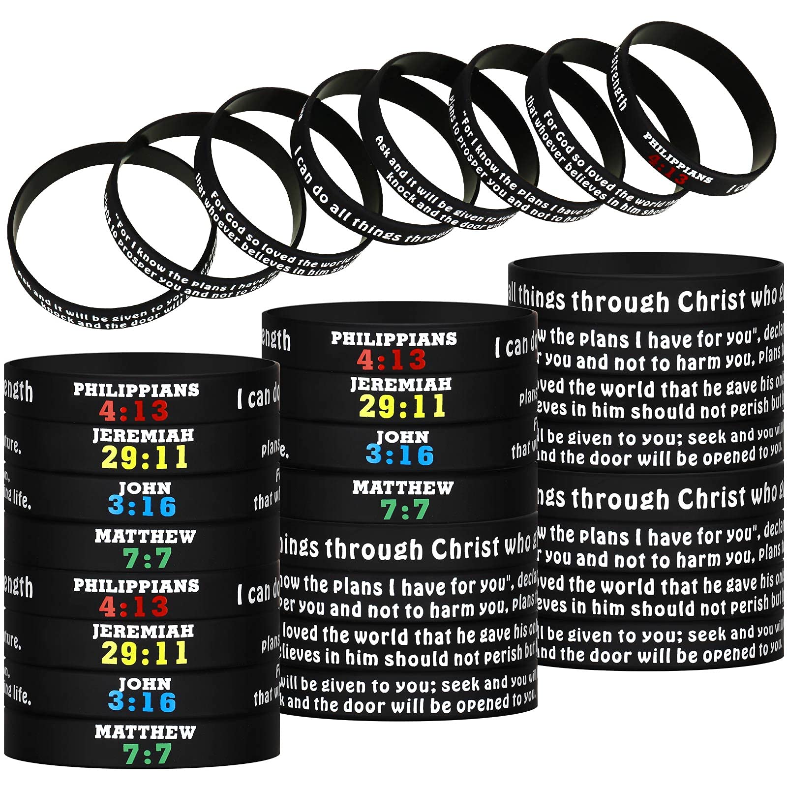 48 Pack Christian Bible Verse Bracelets - Bulk Rubber Silicone Scripture Wristbands with Inspirational Messages of Faith, Hope & Belief - Perfect for Church Groups, Bible Study, Youth Ministry & Christian Gifts