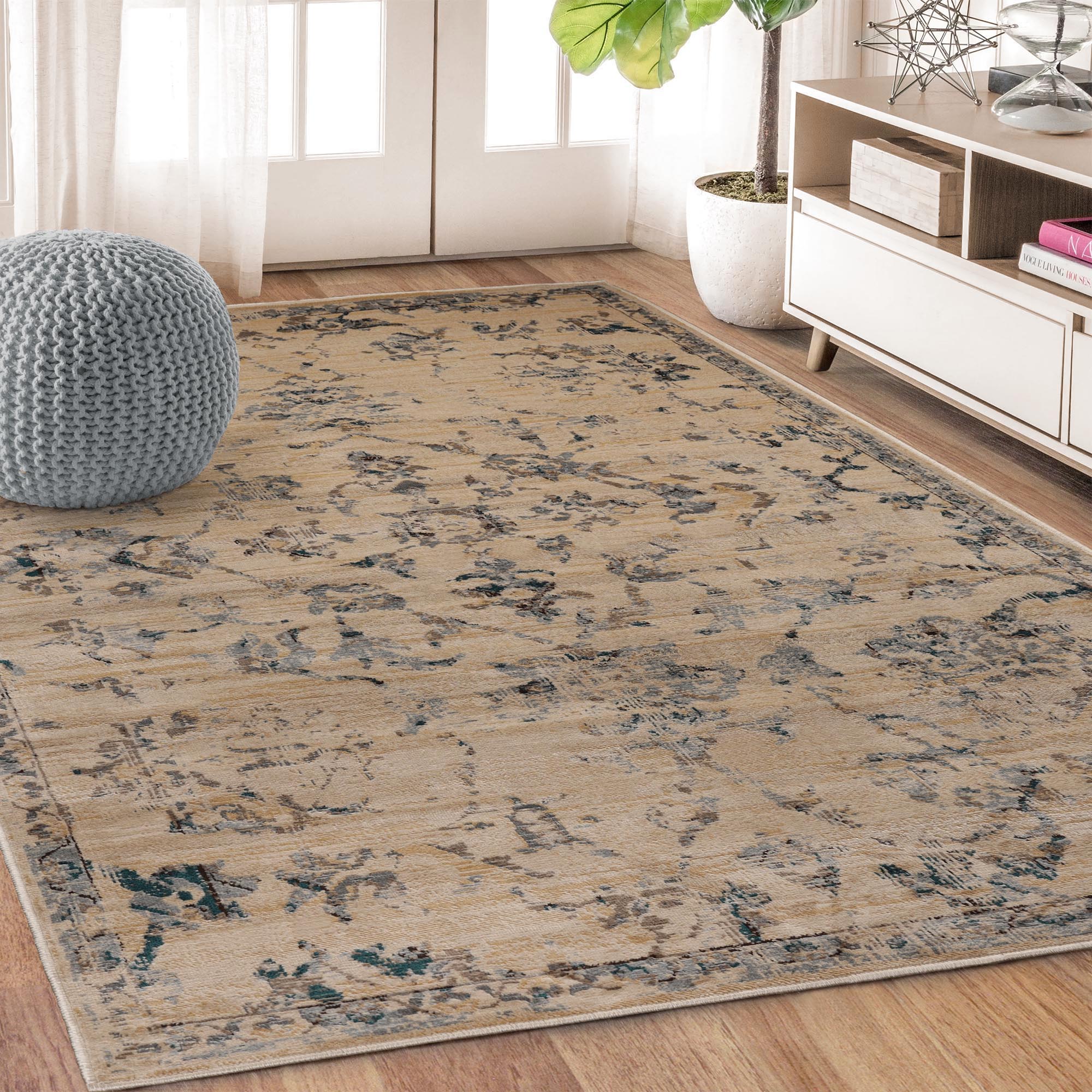 Basilio Modern Farmhouse Medallion Indoor Area Rug - Soft Non-Slip Living Room Carpet for Bedroom, Dining Room & Home Decor