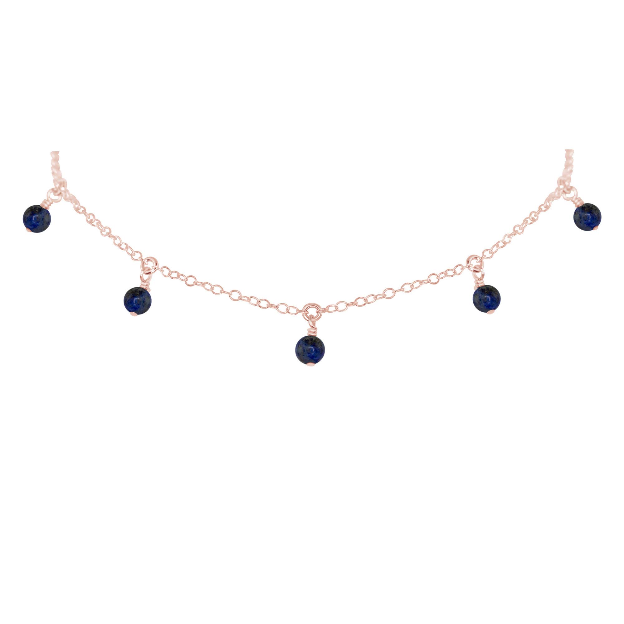 14K Rose Gold Filled Sapphire Bead Drop Choker Necklace - Elegant Dainty Jewelry for Women, Perfect for Weddings, Parties & Date Nights