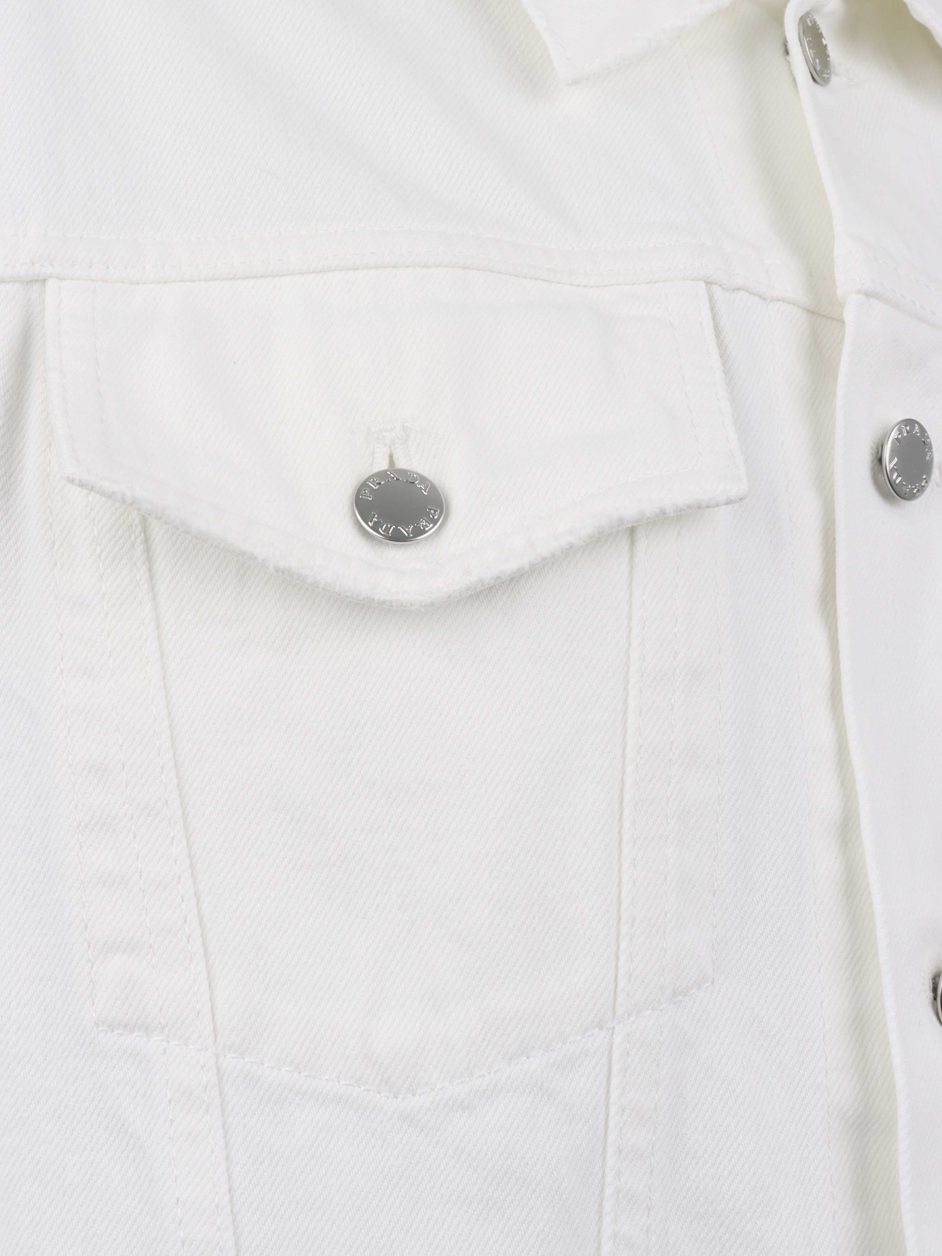 Prada White Denim Jacket for Women - Classic Designer Denim Jacket with Button Front & Pockets | Perfect for Casual Outfits, Street Style & Spring Fashion