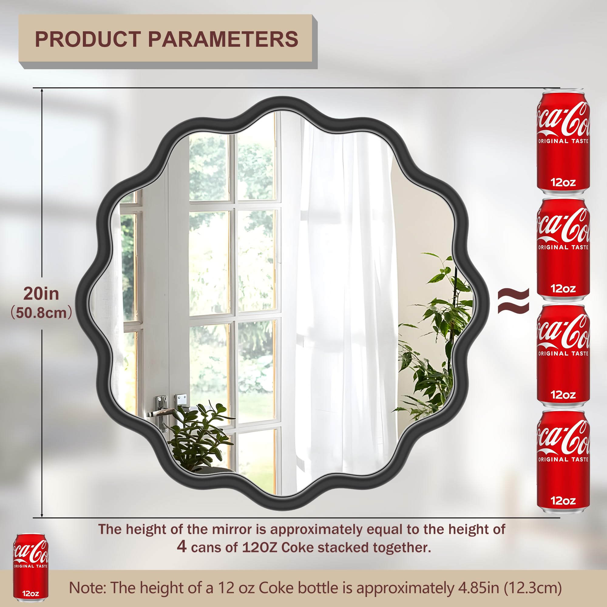 20 Inch Black Round Wavy Bathroom Vanity Mirror - Gold Frame Modern Wall Mirror with Anti-Rust Tempered Glass - Perfect for Bathroom, Bedroom & Living Room Decor