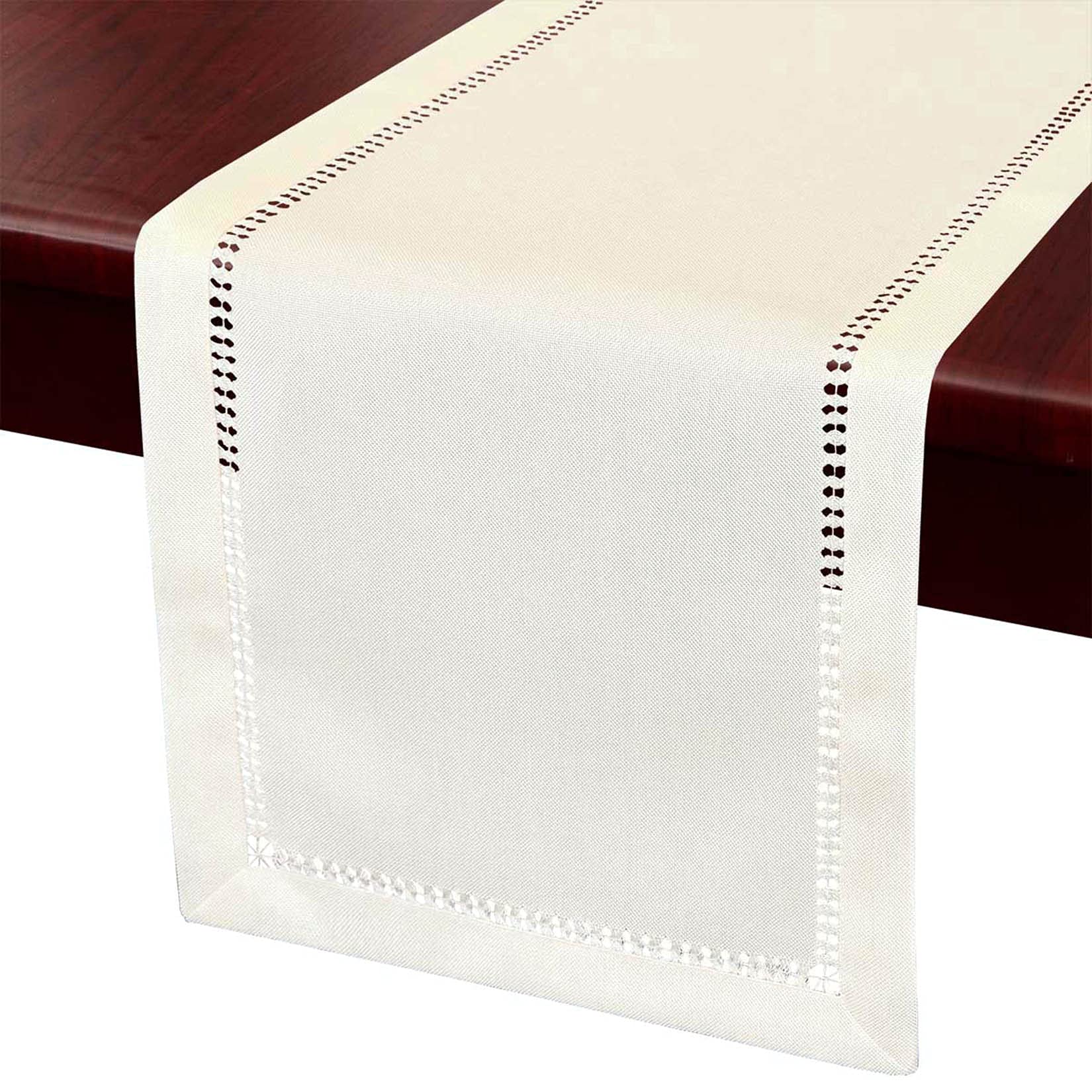 Grelucgo Handcrafted Solid Color Dining Table Runner - Double-Hemstitched Dresser Scarf for Formal Dining & Buffet Tables - Premium Cotton Linen Table Decor (Cream, 14 x 60 Inches)