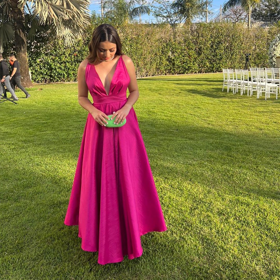 Elegant A-Line Rose Red Satin V-Neck Long Prom Dress J3424 | Formal Evening Gown for Homecoming, Ball & Special Occasions