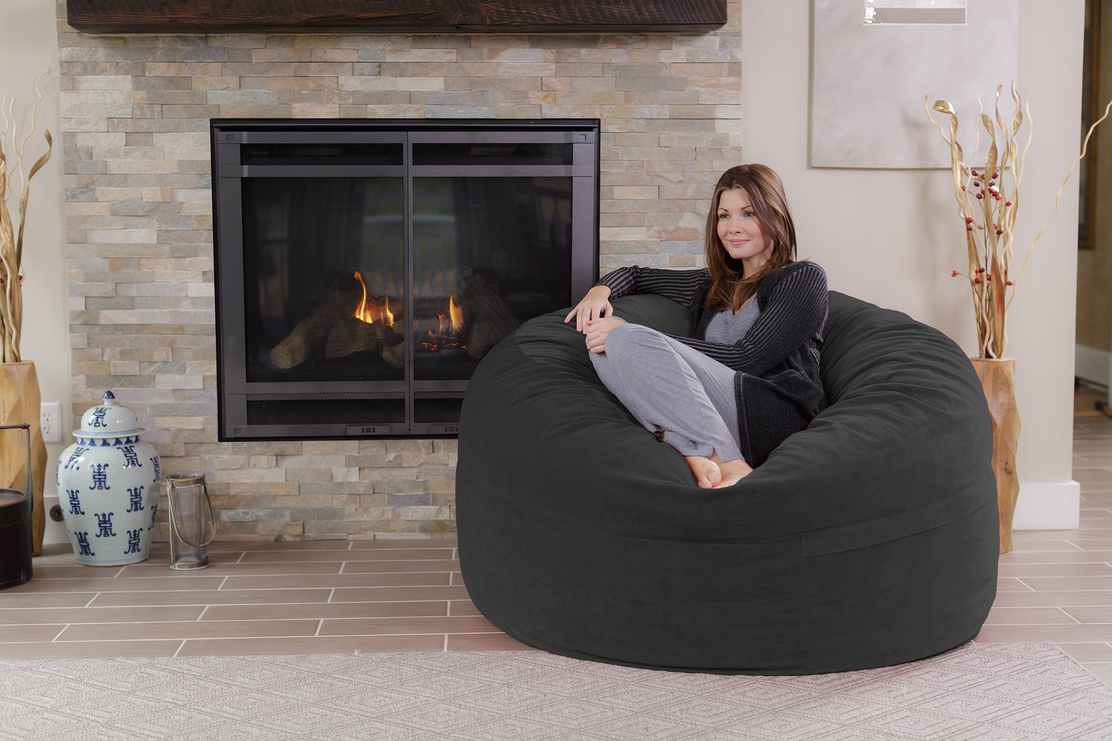Chill Sack 5' Memory Foam Bean Bag Chair - Giant Soft Microfiber Sofa with Removable Cover - Dark Grey Pebble for Living Room, Game Room & Dorm Comfort