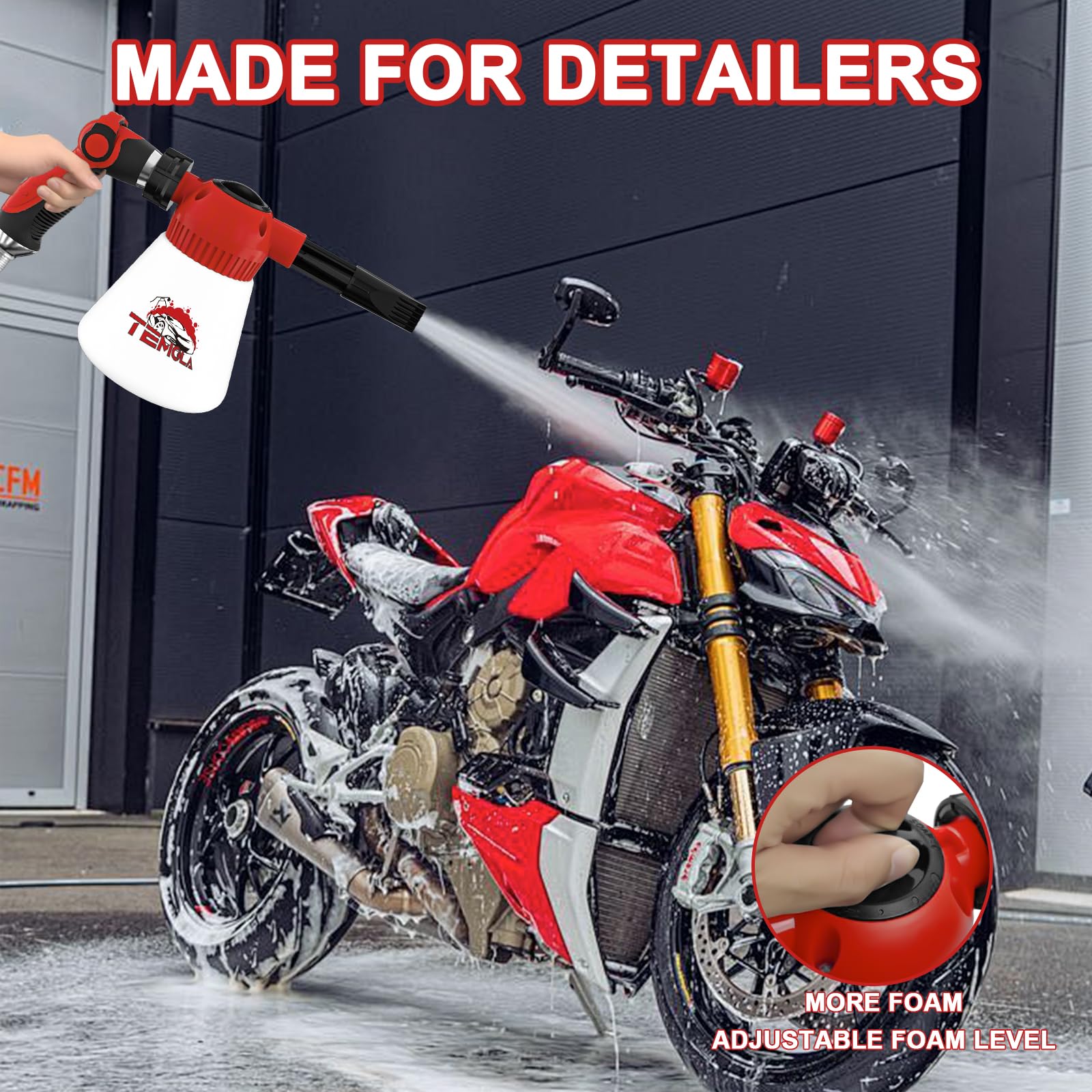 TEMOLA Adjustable Foam Cannon for Car Wash - High Pressure Foam Sprayer with Garden Hose Attachment - Ideal for Cars, Motorcycles & Garden Cleaning (Blue & Red) - Perfect for Home Car Detailing & Outdoor Cleaning