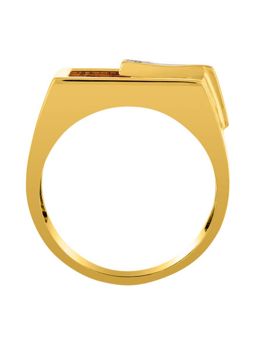 14K Yellow Gold Men's Ring with Diamond & Tiger Eye - Designer Wedding Band for Men - Sizes 8-13 - Perfect for Gifts, Anniversaries & Special Occasions