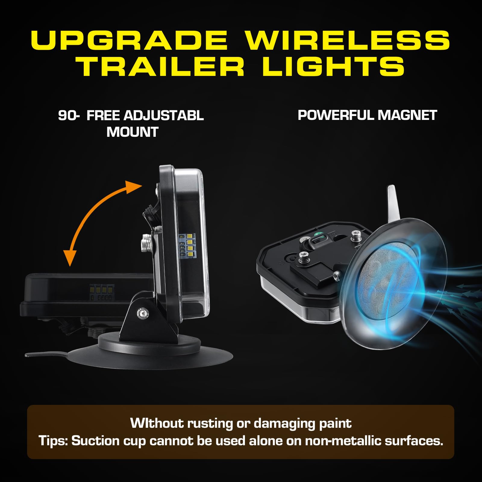 USB-C Magnetic Wireless Trailer Lights - Adjustable Rechargeable Towing Light Kit with Powerful Suction Base & Retroreflectors for Trucks, Boats, RVs, Vehicles & Caravans | Perfect for Night Towing, Camping & Roadside Safety