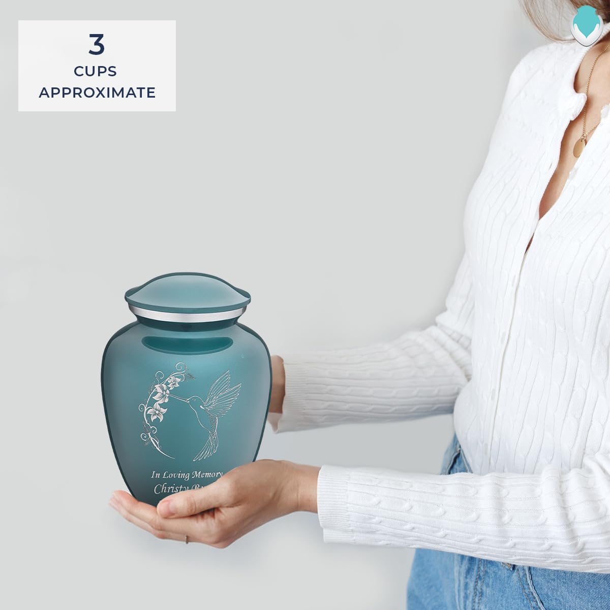 Personalized Hummingbird Cremation Urn for Ashes - Teal Funeral Urn for Women & Men - Holds 44 lbs - Perfect for Memorial Services, Home Display & Pet Ashes Keepsake