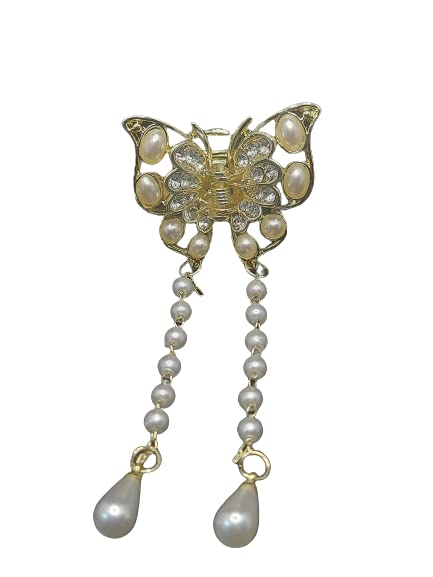 Butterfly Hair Claw Clip with Pearl Tassel - Small Hair Clutch for Women | Elegant Hair Accessories for Parties, Weddings & Everyday Style