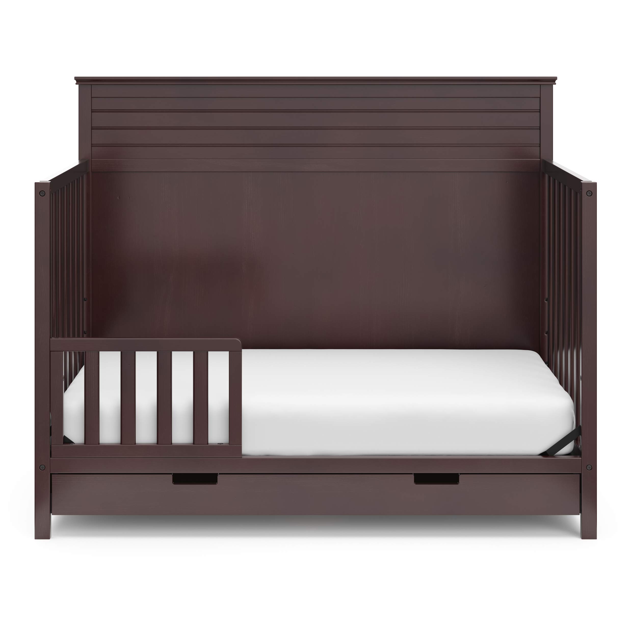 Storkcraft Homestead 5-in-1 Convertible Crib with Storage Drawer in Espresso - Baby Crib to Toddler Bed, Daybed & Full Bed Conversion - Nursery Furniture with Built-in Storage - Perfect for Small Spaces & Growing Families