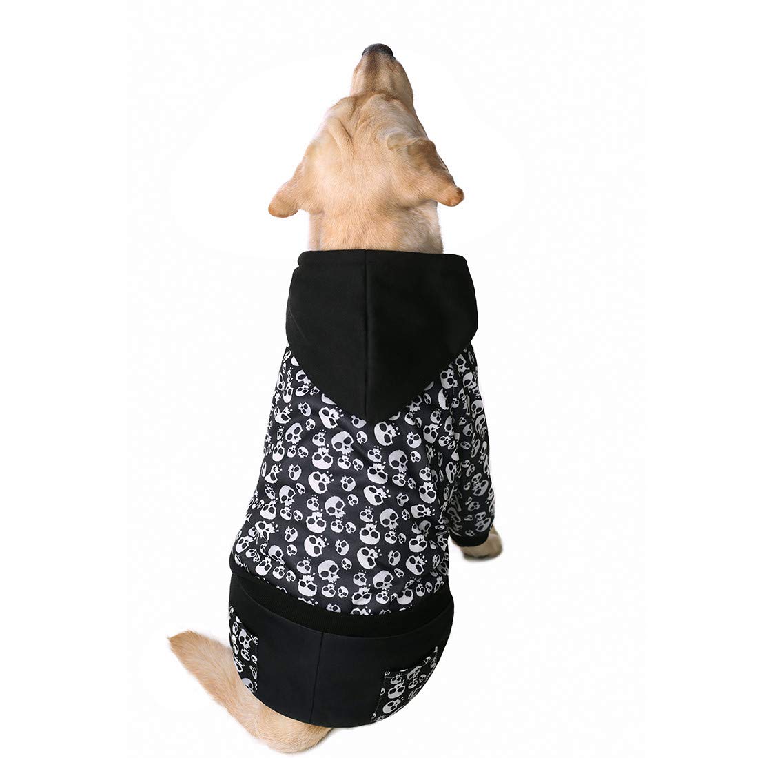 Halloween Dog Hoodie with Pocket - Fleece-Lined Winter Dog Sweater for Medium & Large Dogs, Black Skeleton Costume Pullover - Perfect for Halloween Parties & Cold Weather Outings