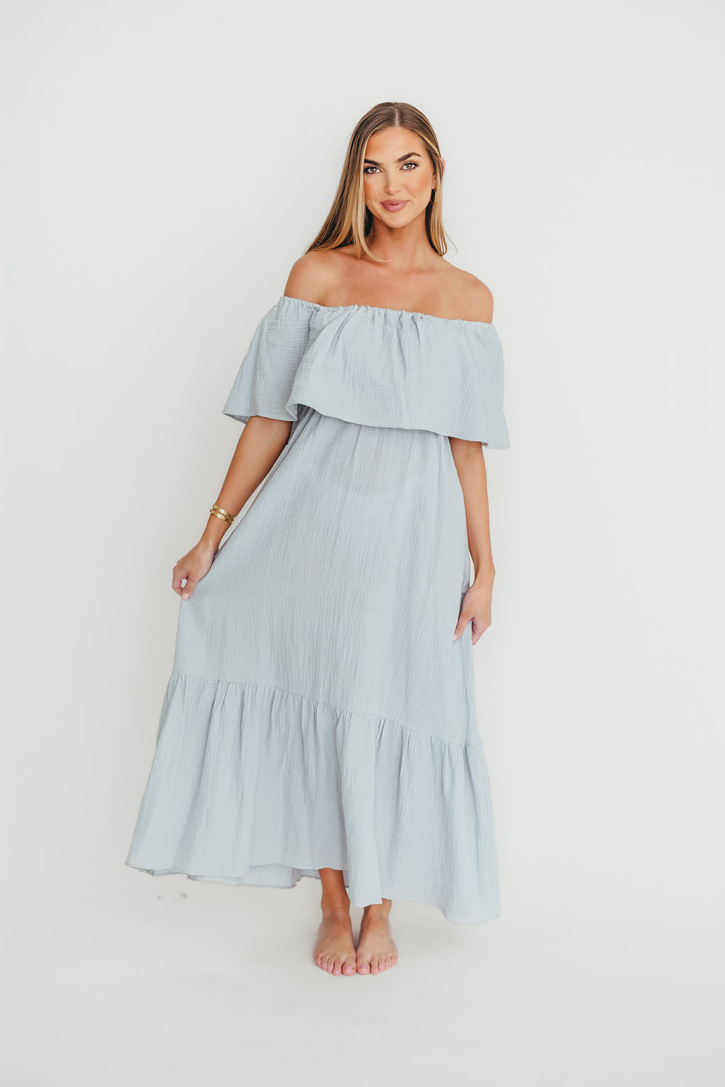 Josie 100% Cotton Maxi Dress in Cloud - Bump & Nursing Friendly Maternity Dress for Pregnancy & Breastfeeding | Perfect for Casual Outings, Baby Showers & Summer Vacations